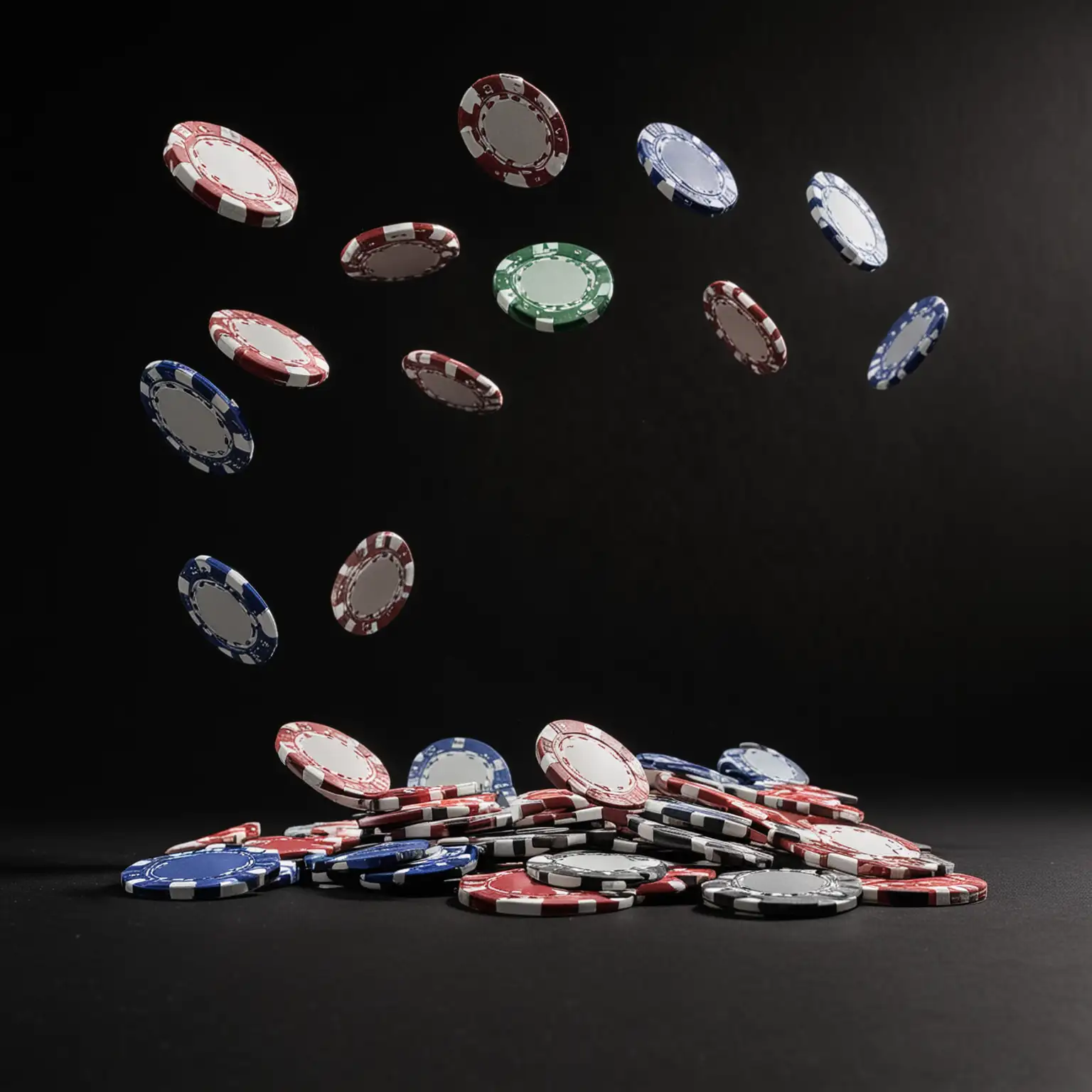 Ten Poker Chips Falling Against Dramatic Black Background