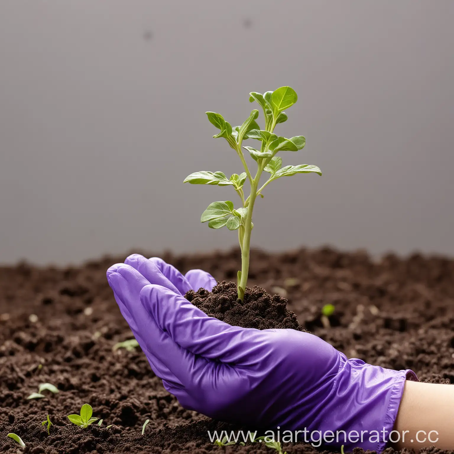 Hand-in-Purple-Glove-Planting-Sprout-on-White-Background