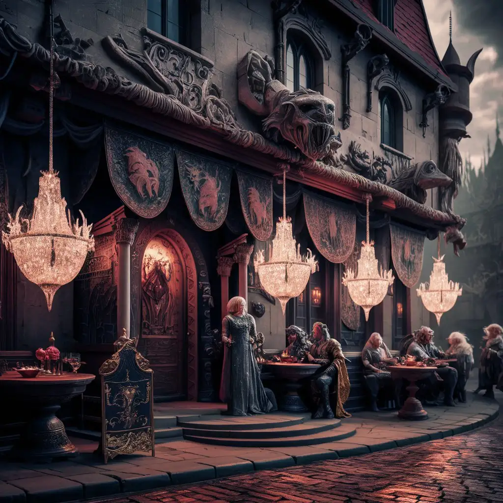 Ethereal Glow Majestic Medieval Fantasy Tavern Exterior