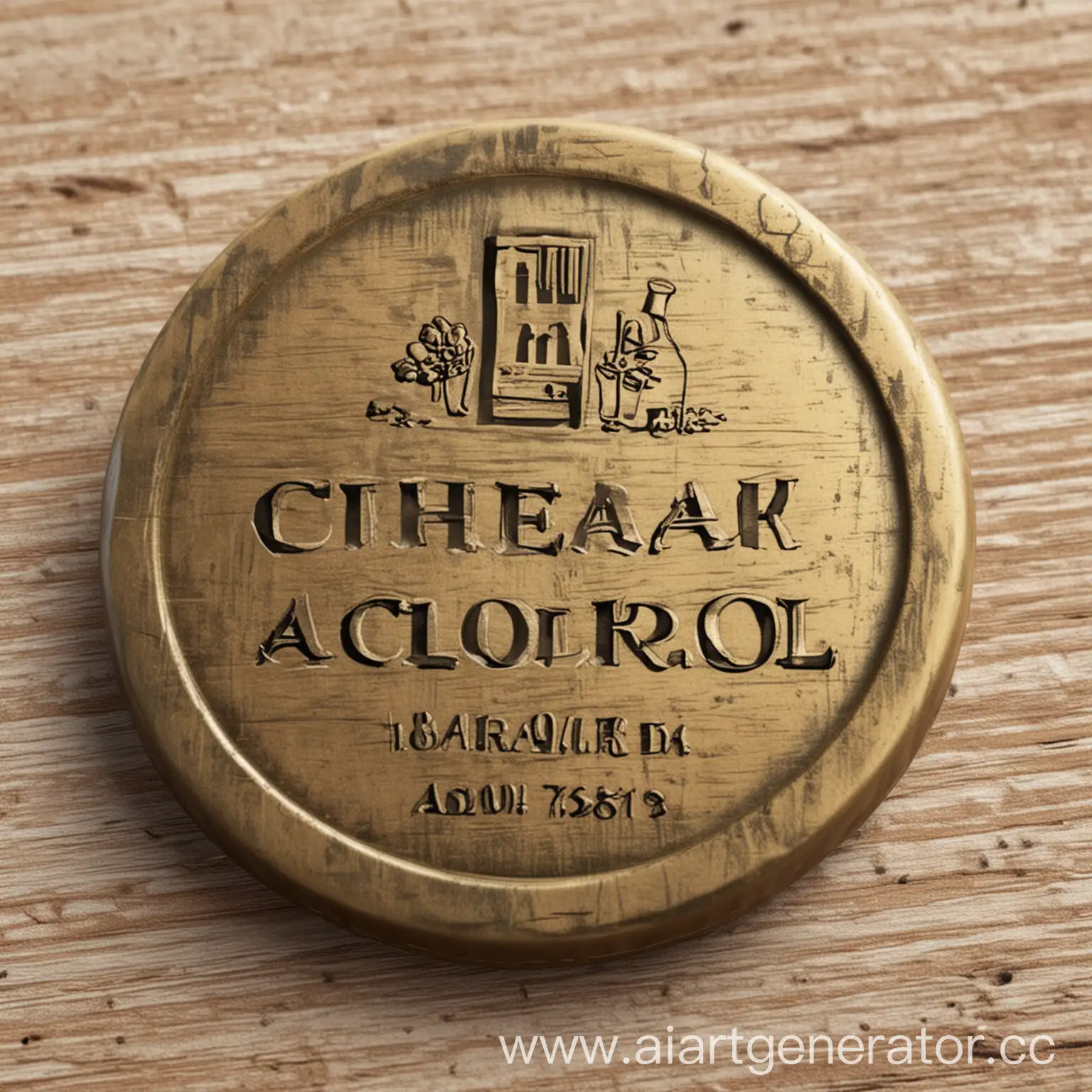 Круглая кнопка в 4k разрешении, монета с изображением бутылки дешевого алкоголя, надпись BaltTon 