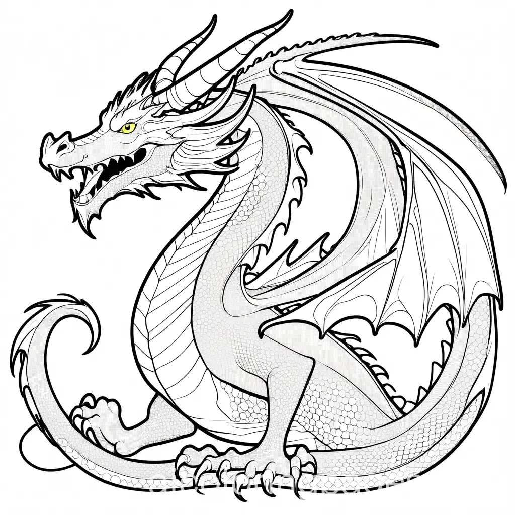 dragon, Coloring Page, black and white, line art, white background, Simplicity, Ample White Space