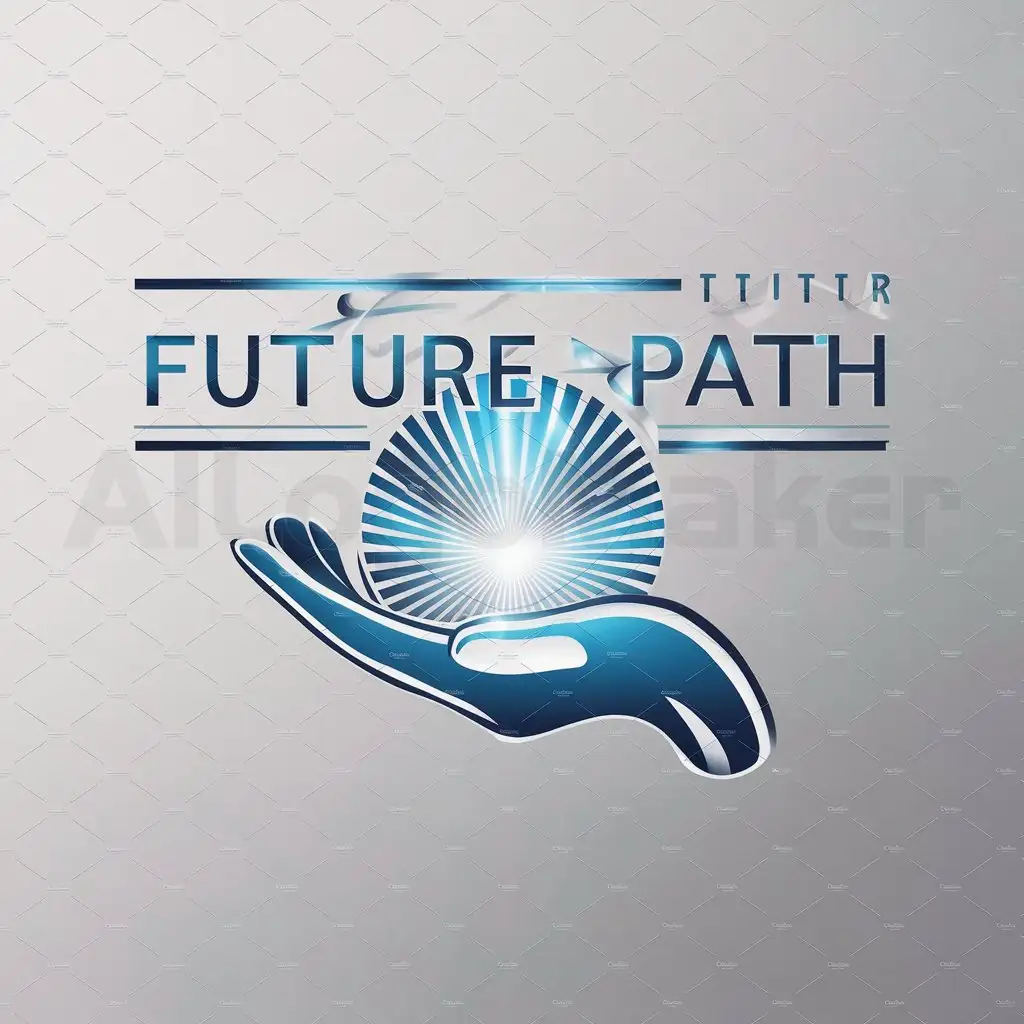 a logo design,with the text "FUTURE PATH", main symbol:open palm holding a shining globe,Moderate,be used in Technology industry,clear background