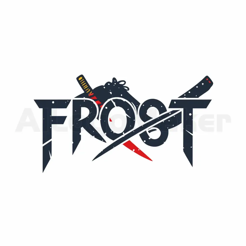 a logo design,with the text "FROST", main symbol:A samurai logo, frozen text FROST, a katana cut O letter,Moderate,be used in Others industry,clear background