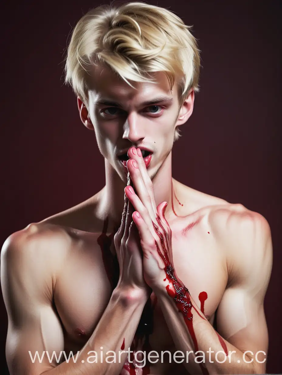 Young-Sexy-Blonde-Man-Licking-Blood-from-Hands