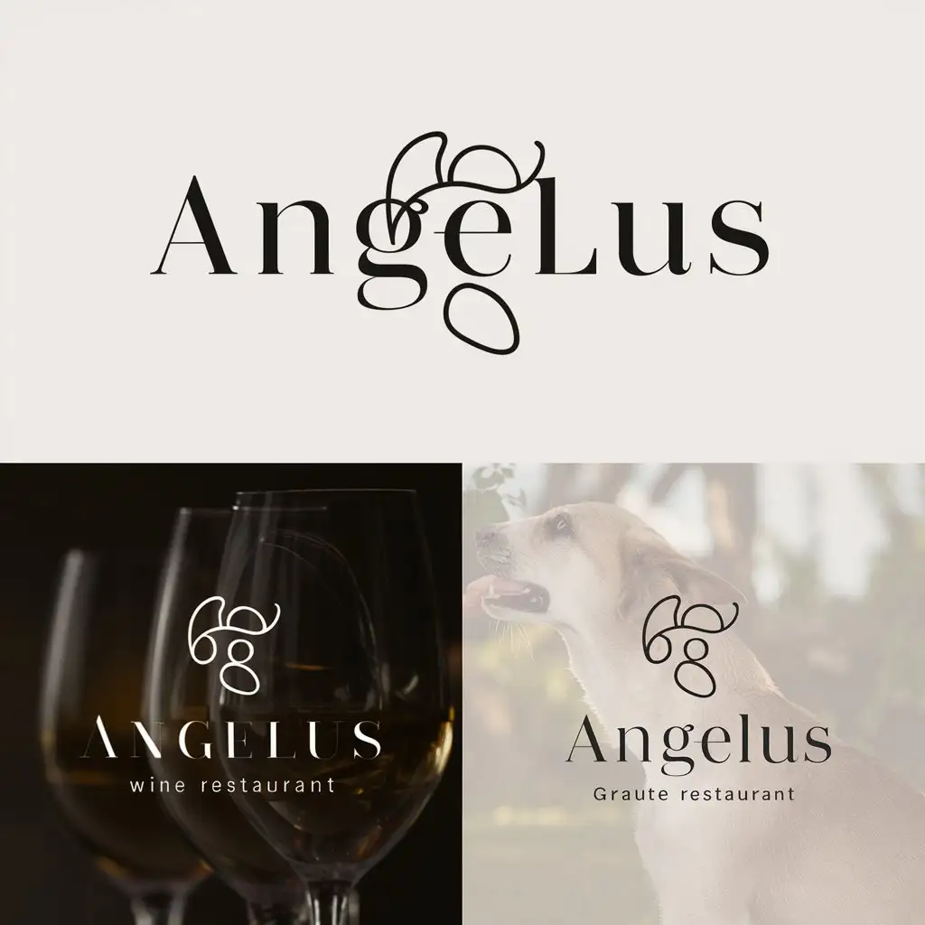 a logo design,with the text "ANGELUS", main symbol: Create one line drawing art representing an angel named "ANGELUS". The logo name is "ANGELUS". A combination logo that balances modern and minimalist design styles. The logo should be versatile enough to use in various mediums while maintaining its distinctiveness. As organic farmers, our primary products are wine and food, reflecting our desire for simplicity and harmony with nature and animals.,complex,be used in wine and restaurant industry,clear background