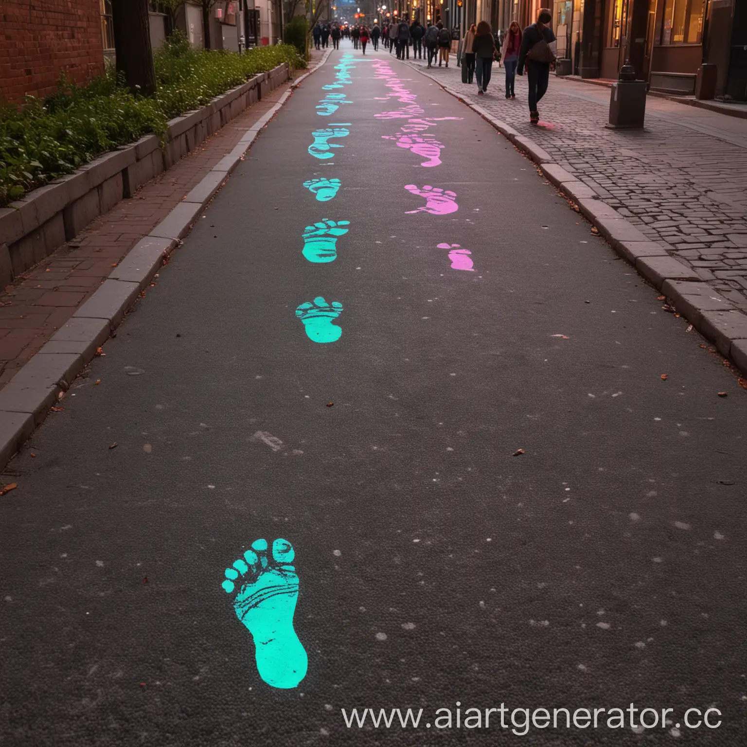 Urban-Pathway-with-Fluorescent-Footprint-Trails