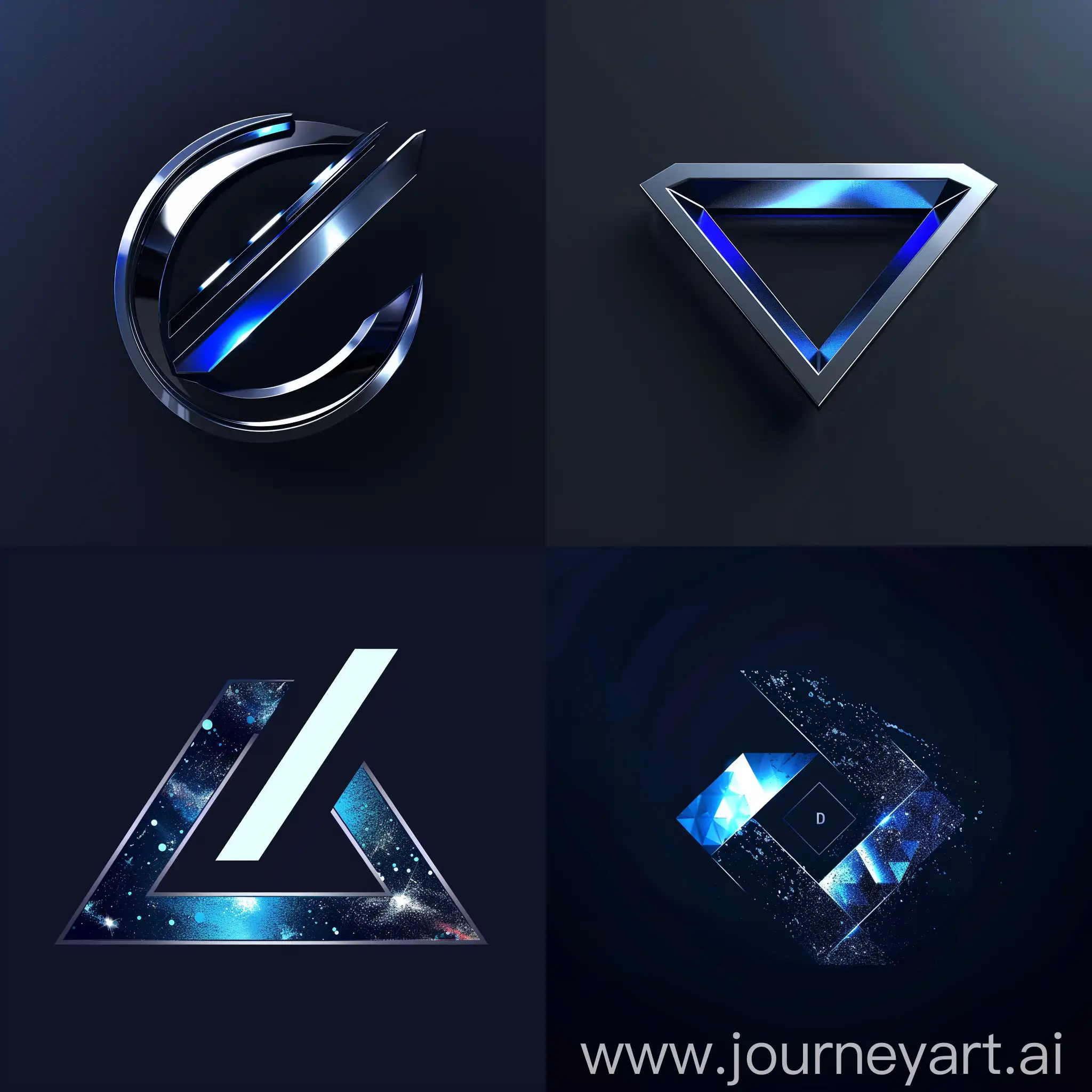 A compelling logo for a video editing brand named, 'D's visuals'. Themed dark luminous blue and silver