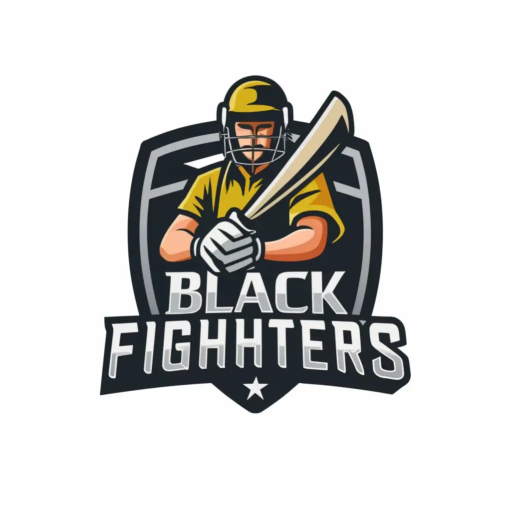 a logo design,with the text "Black fighters", main symbol:Cricket,Moderate,be used in Cricket industry,clear background