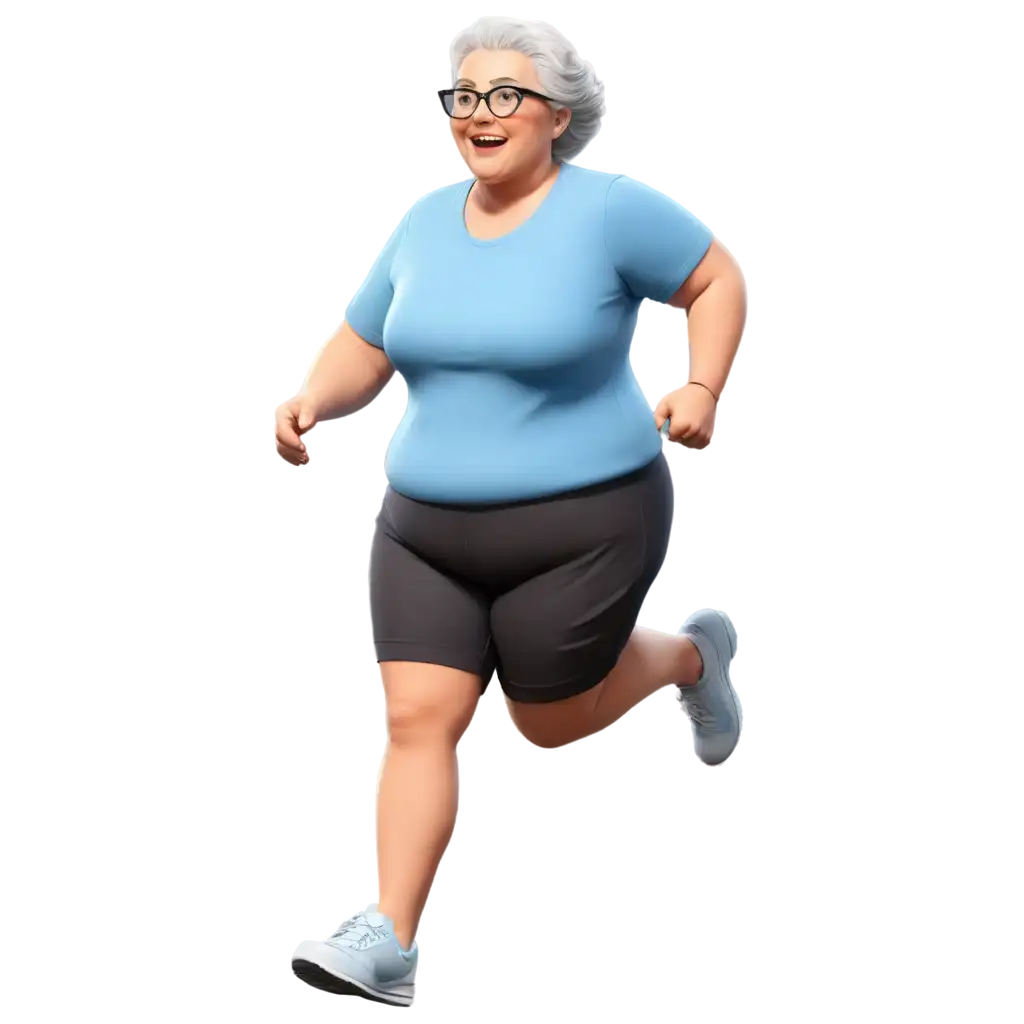 Cartoon-Elderly-Overweight-Lady-with-Very-Short-Hair-and-Blue-Glasses-PNG-Image