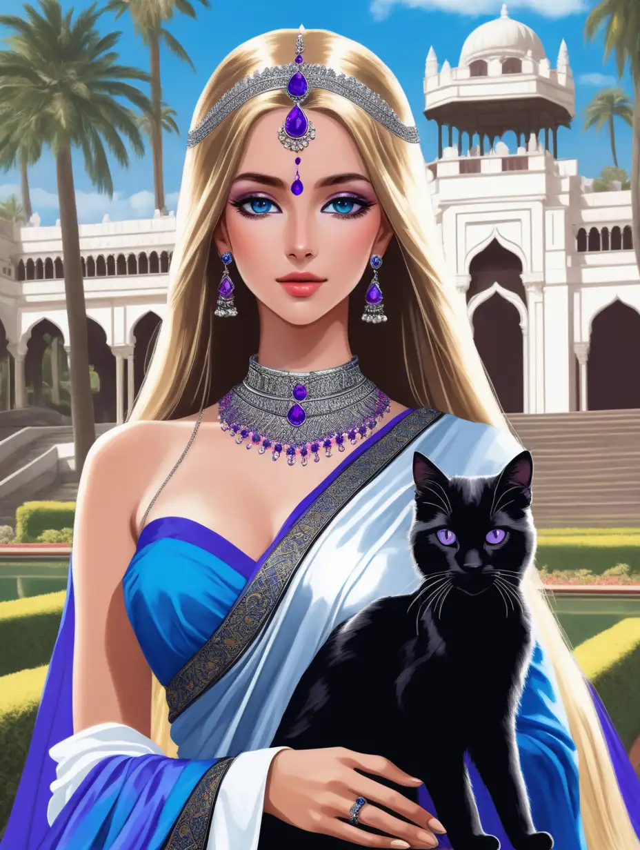 Regal-Portrait-of-a-Princess-with-a-White-Cat-in-Palace-Gardens