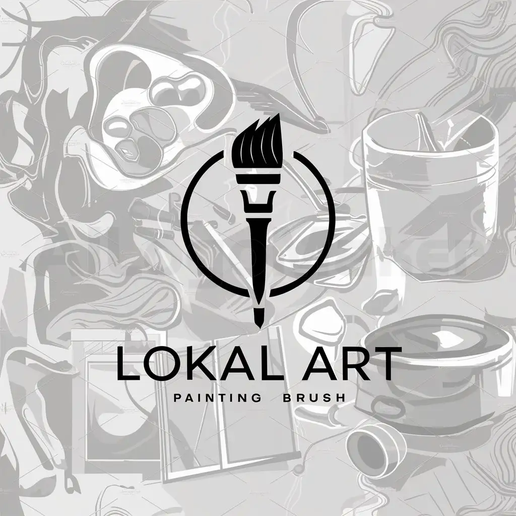 a logo design,with the text "Lokal Art", main symbol:PAINTING, PAINTING BRUSH, PAINTS AND RELATED ICON,complex,clear background