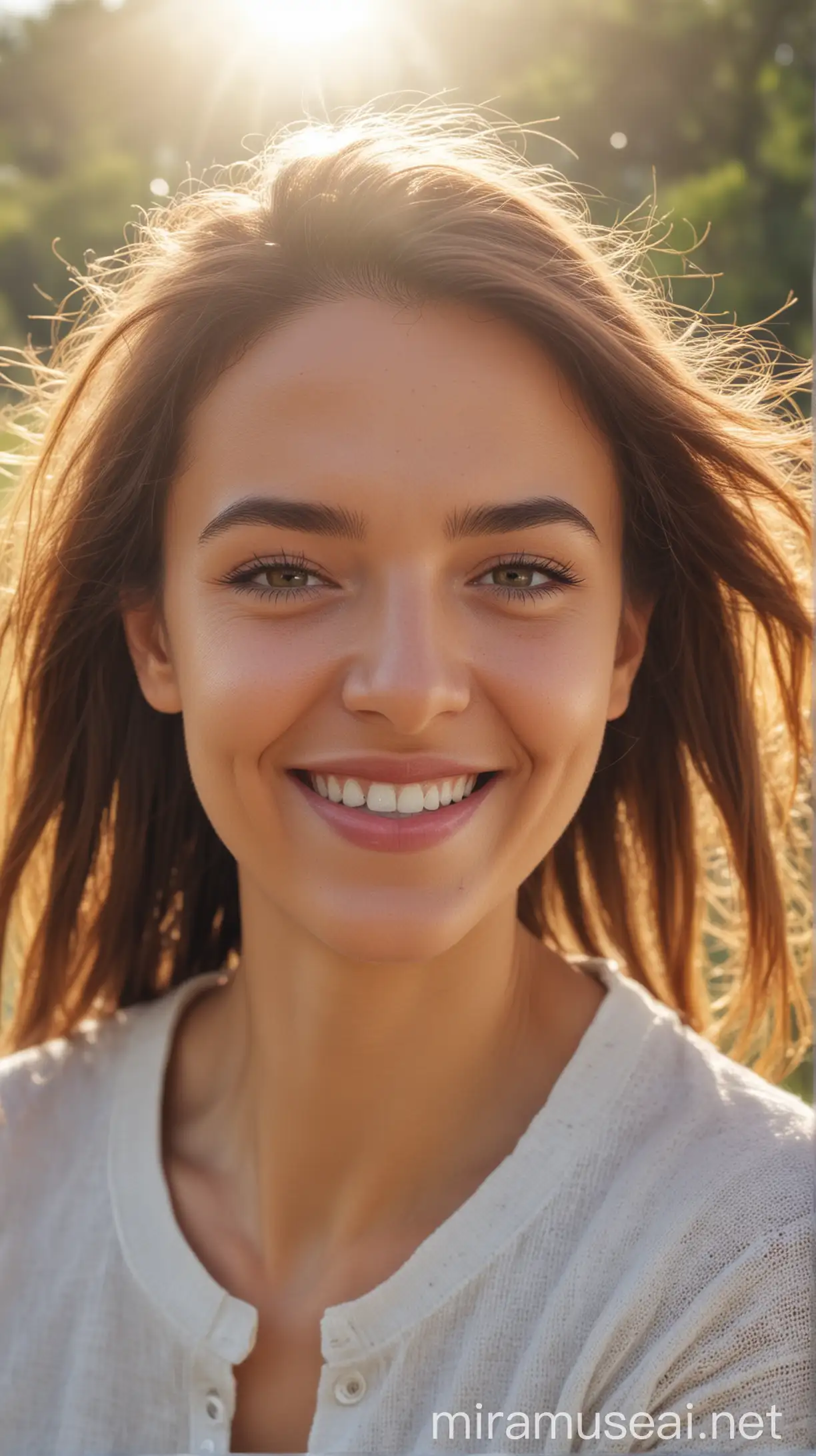 smile women, natural background, sun light effect, 4k, HDR, morning time weather