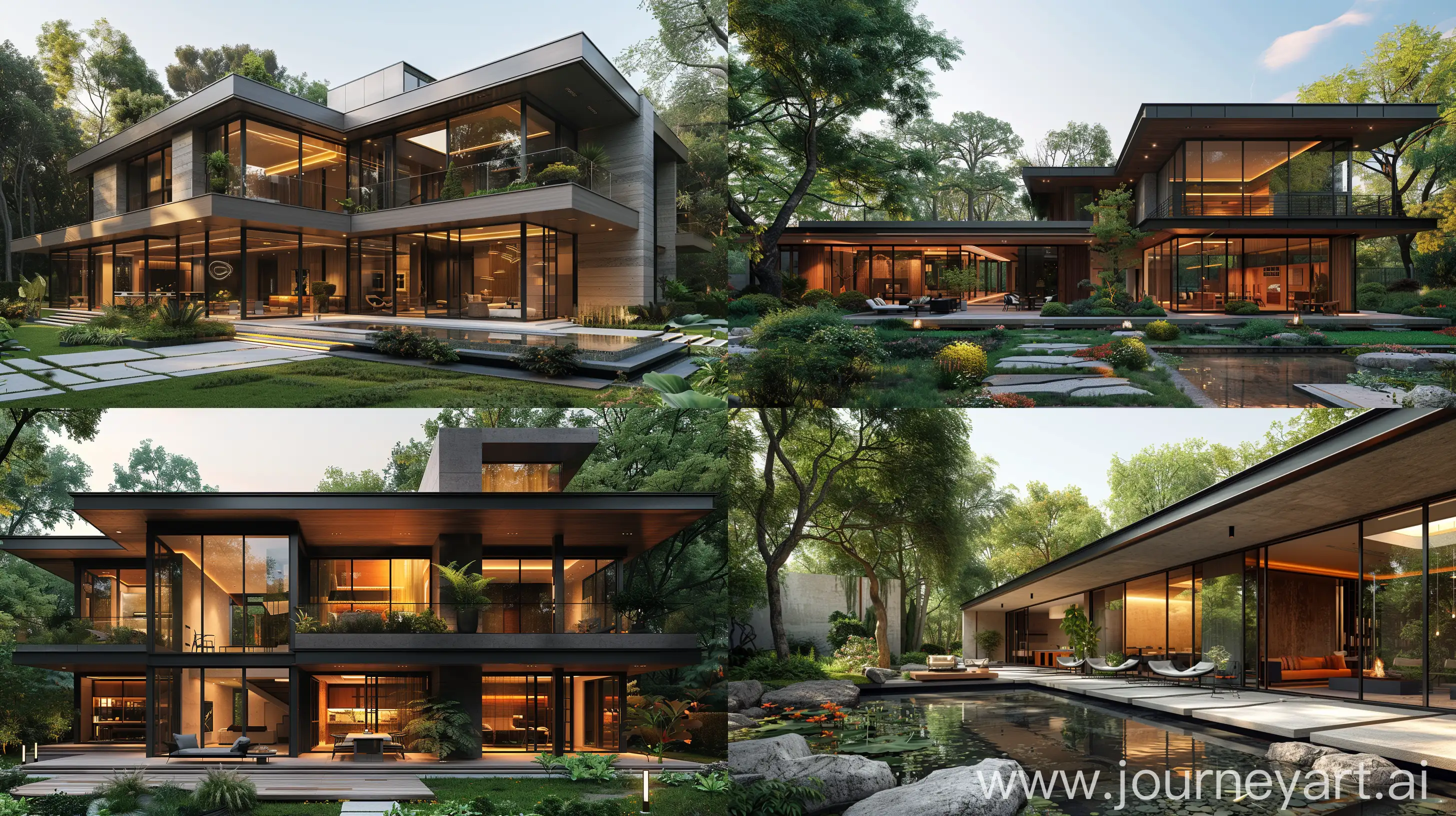 !mj1 Modern style homestead, inspired by Garena Undawn game, sleek contemporary architecture, expansive glass windows, minimalist design, lush green surroundings, high-tech amenities, serene atmosphere, vibrant outdoor space, detailed 3D rendering, photorealistic, cinematic lighting, daytime setting, ultra-high resolution, cutting-edge technology --ar 16:9 --s 500 --v 6