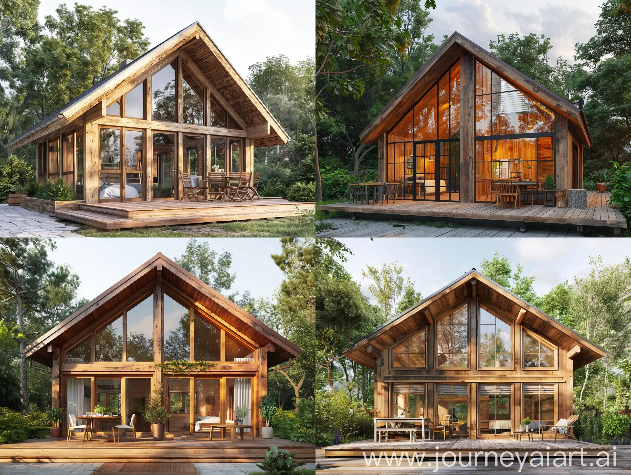 Tranquil-Rustic-Wooden-Cottage-Surrounded-by-Lush-Greenery