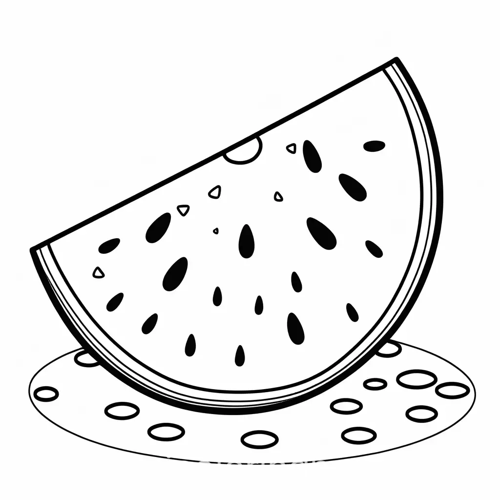 kawai themed cute Watermelon Slice: A slice of watermelon with seeds and a big smile., Coloring Page, black and white, line art, white background, Simplicity, Ample White Space. The background of the coloring page is plain white to make it easy for young children to color within the lines. The outlines of all the subjects are easy to distinguish, making it simple for kids to color without too much difficulty, Coloring Page, black and white, line art, white background, Simplicity, Ample White Space. The background of the coloring page is plain white to make it easy for young children to color within the lines. The outlines of all the subjects are easy to distinguish, making it simple for kids to color without too much difficulty