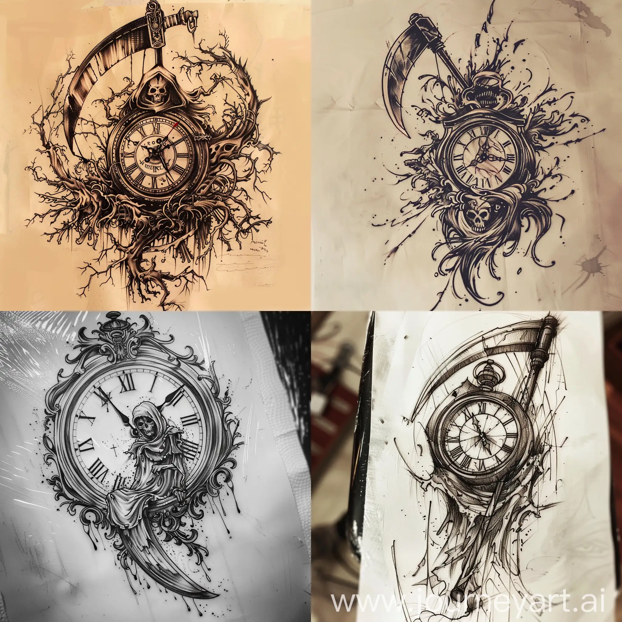 Timeless-Symbolism-Clock-and-Scythe-Tattoo-Sketch