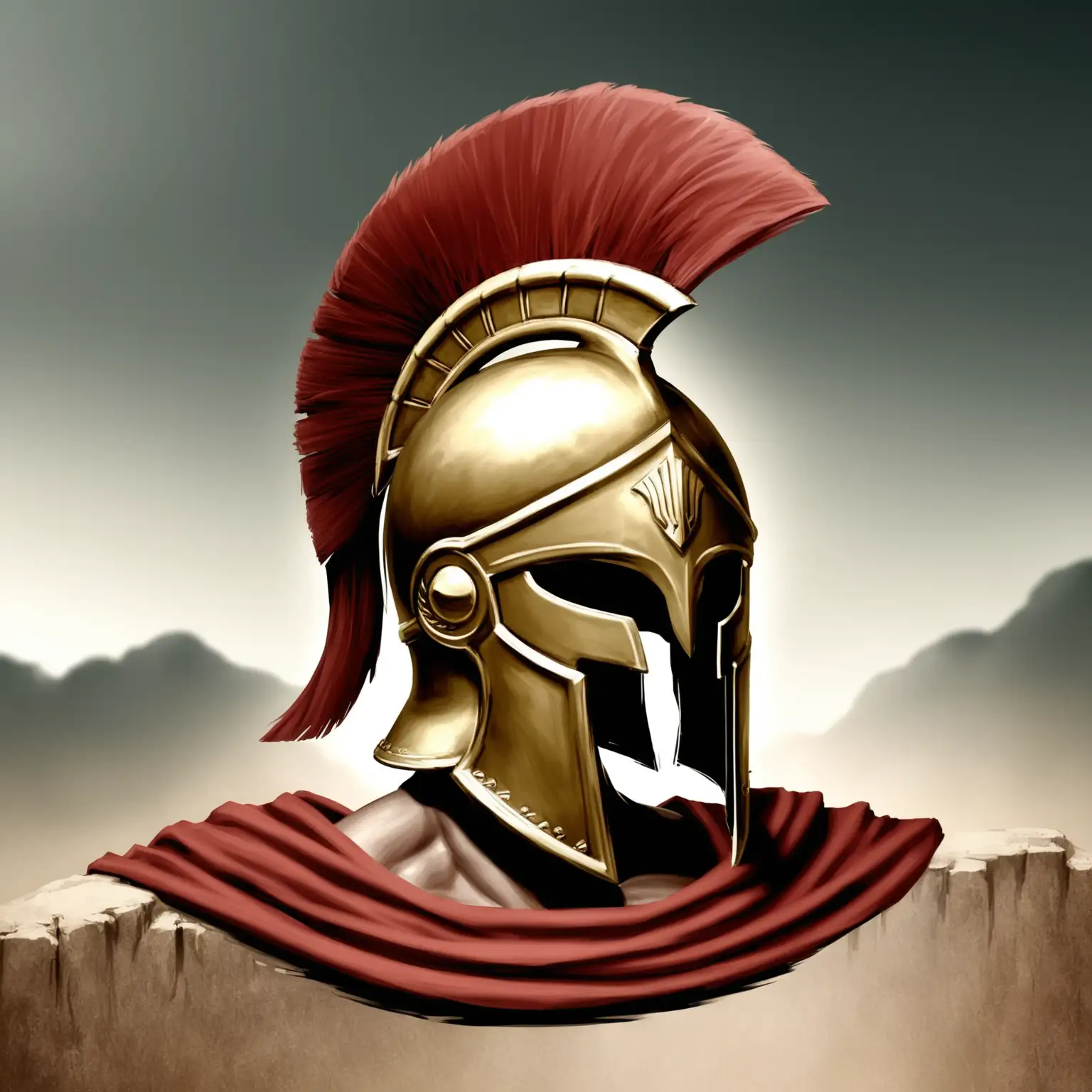 Spartan Warrior Helmet with Feathers in Historic Setting