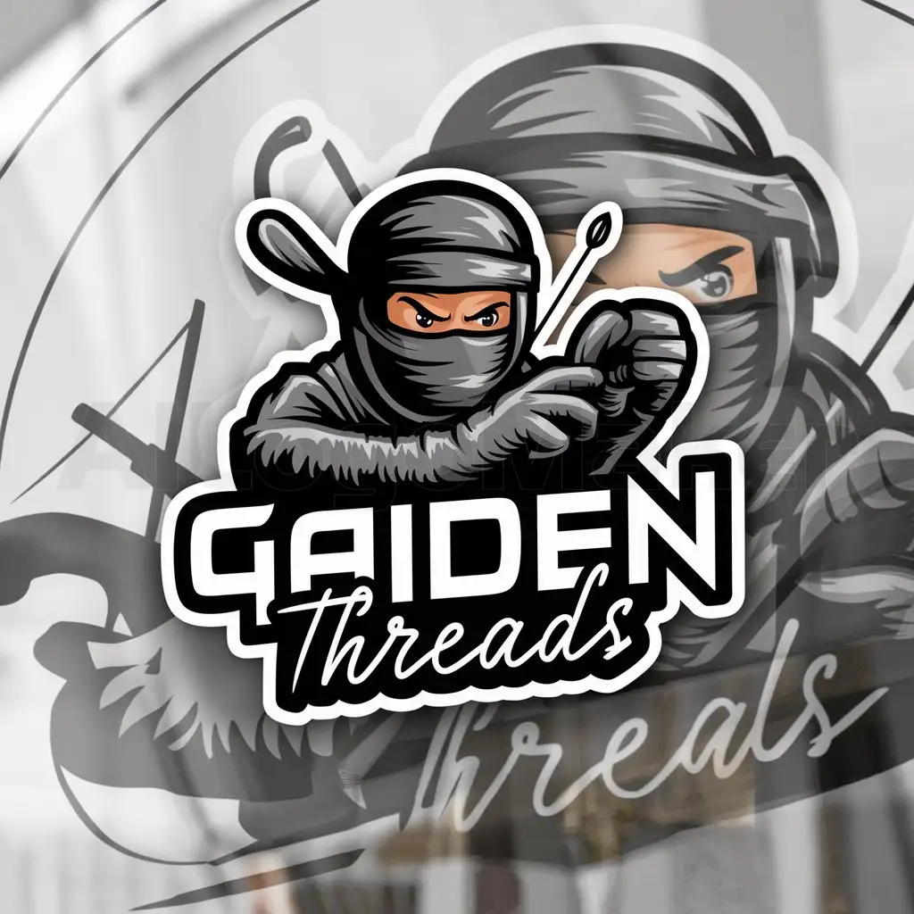 a logo design,with the text "Gaiden Threads", main symbol:ninja with needle,Moderate,clear background