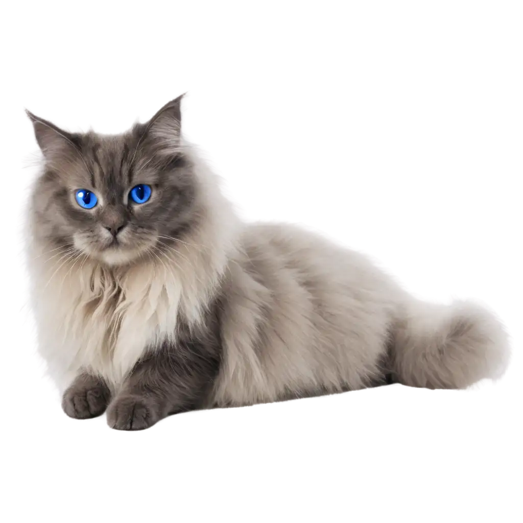 Fluffy cat with blue eyes