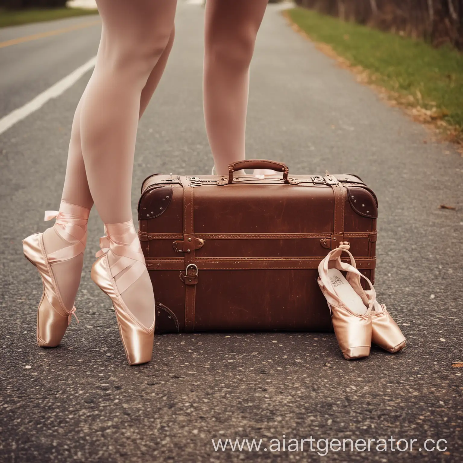 Дорога, чемодан, пуанты, балетная пачка, девочка