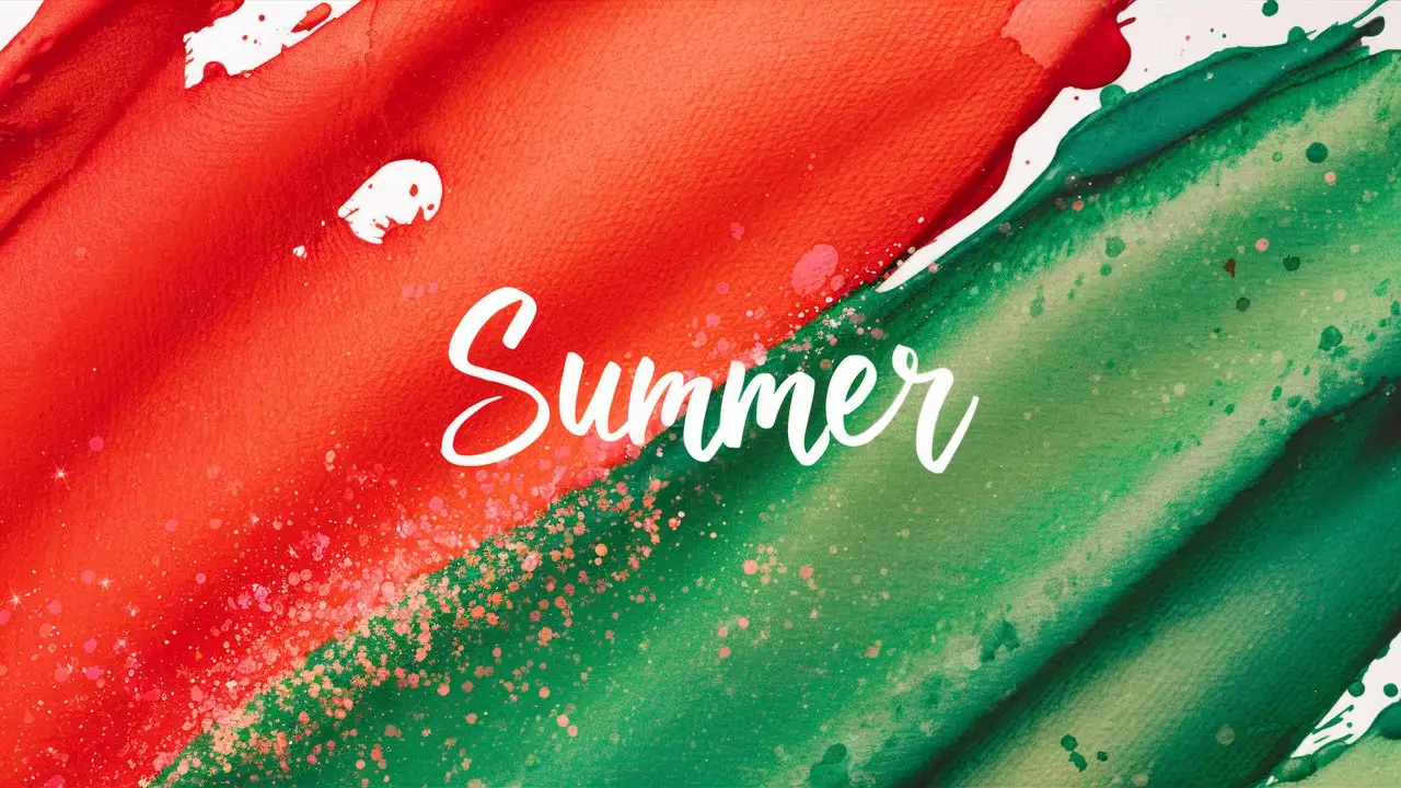 Summer Breeze Red and Green Watercolor Art with Sparkling Powder