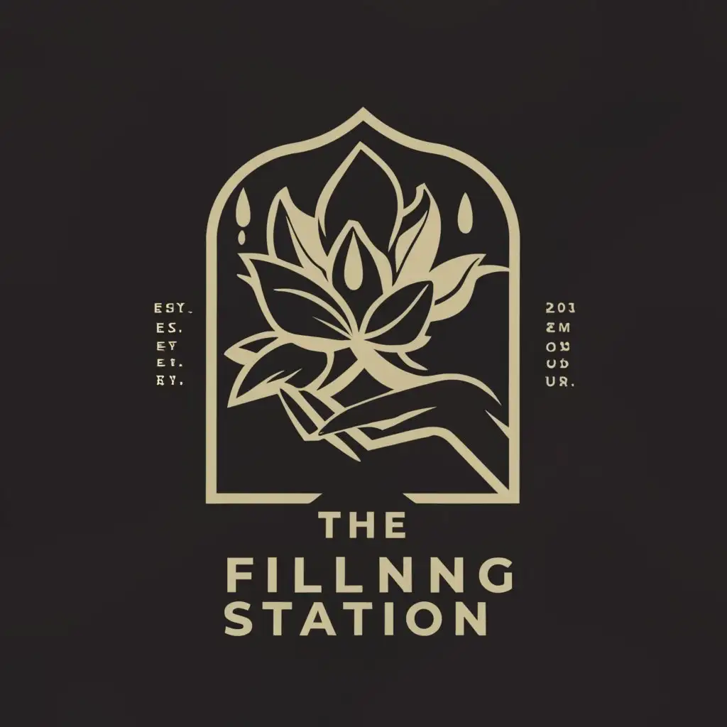 a logo design,with the text "The Filling Station", main symbol:water, hand, magnolia,complex,be used in Beauty Spa industry,clear background