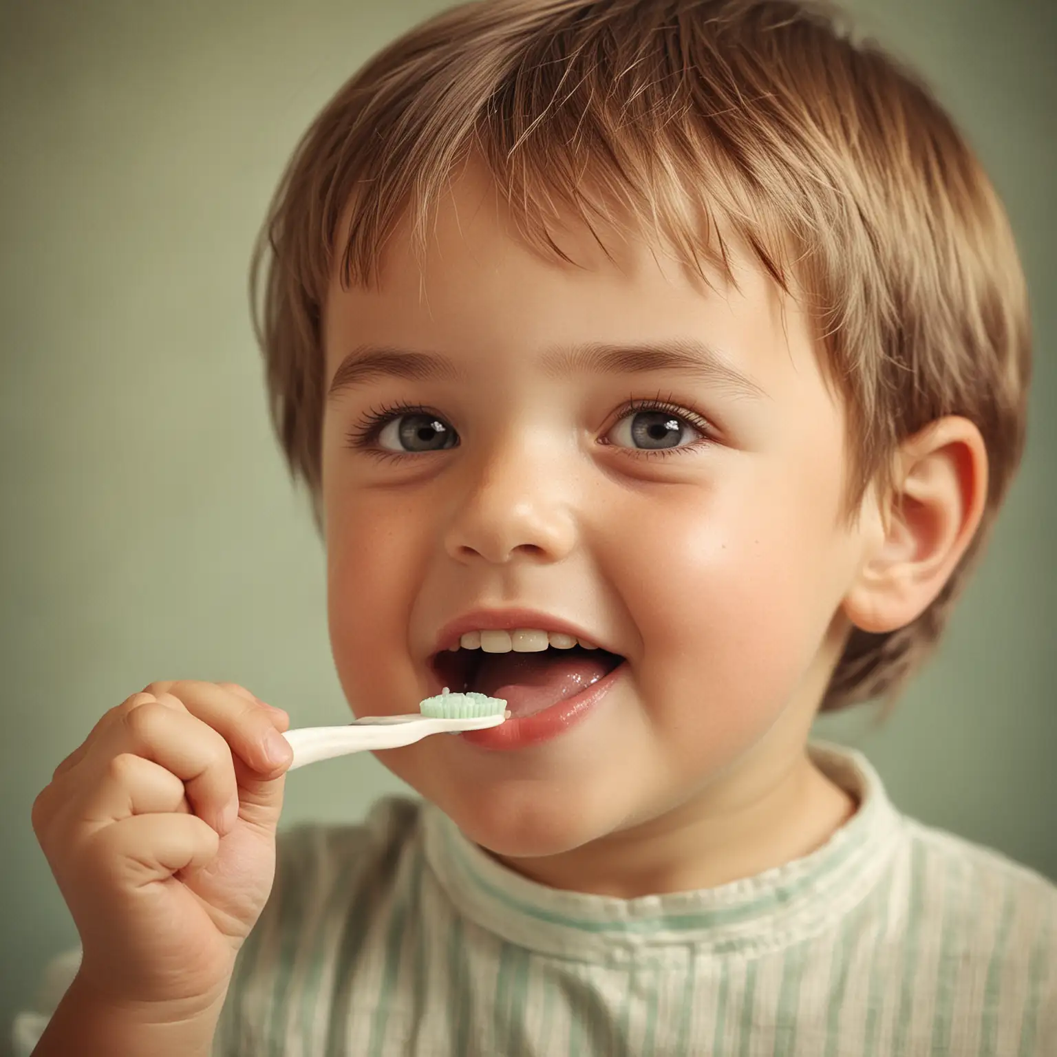 Vintage Child Brushing Teeth Close Up