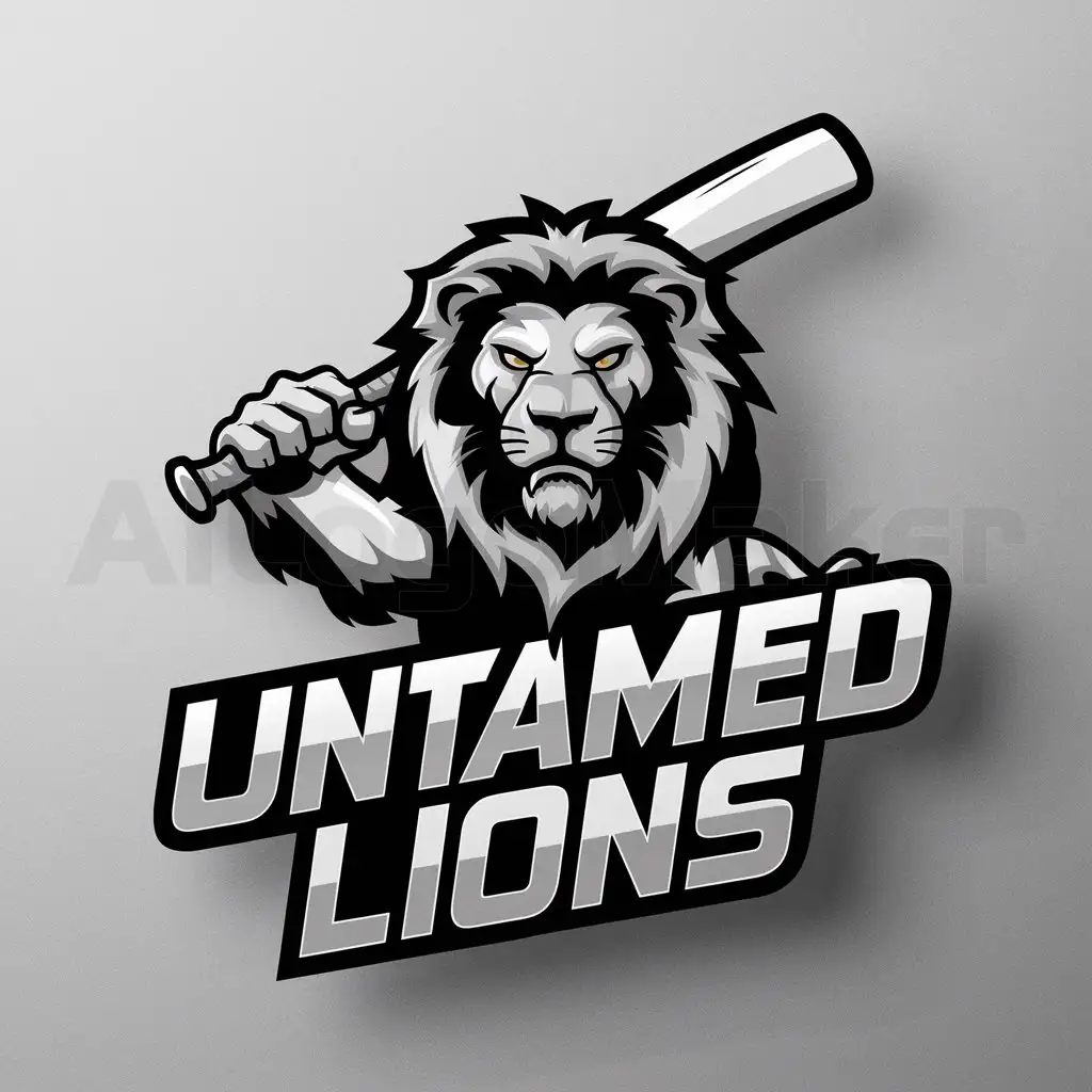 a logo design,with the text "Untamed Lions", main symbol:LOGO Design Dominant Lion with Cricket Bat on Clear Background,Moderate,be used in Sports Fitness industry,clear background