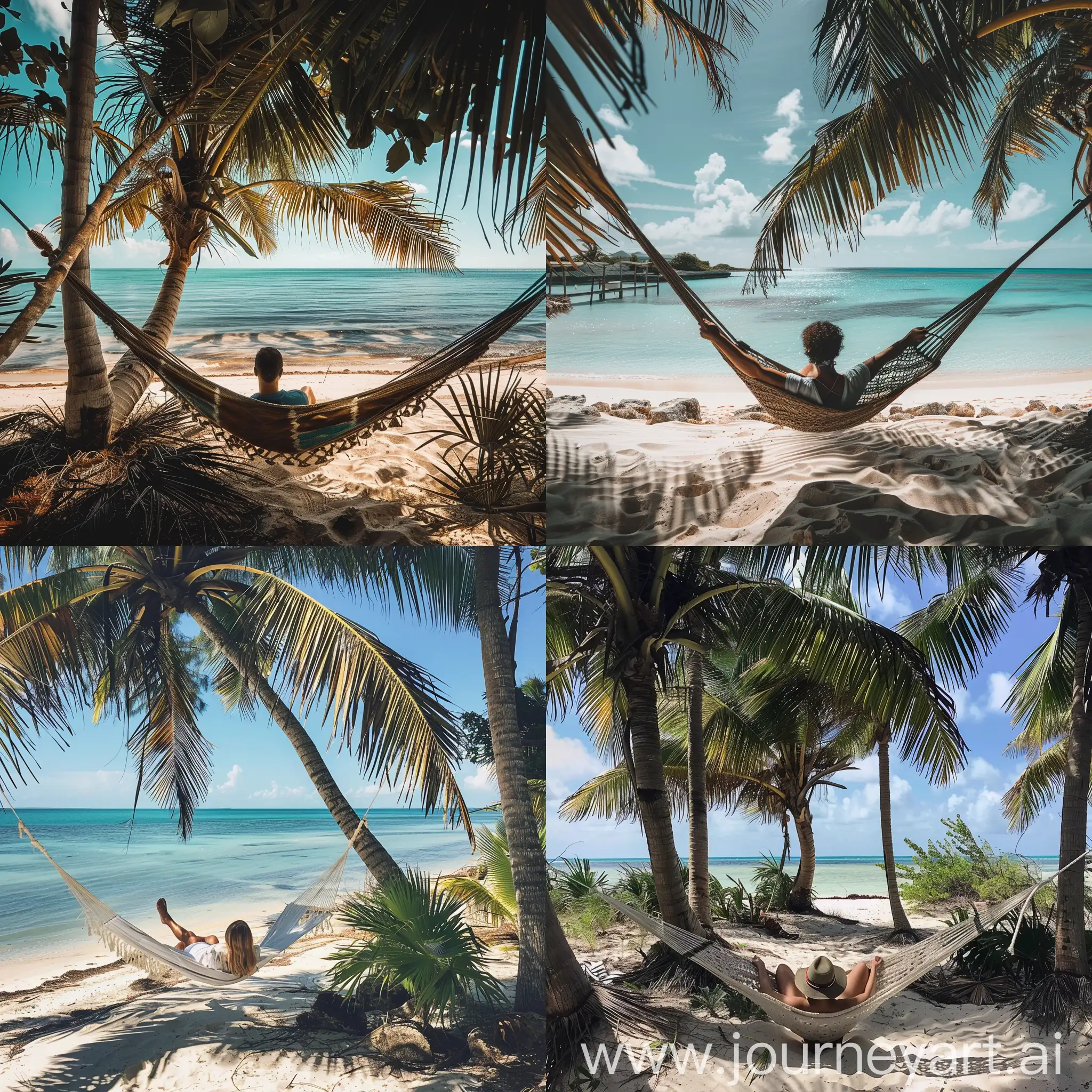 человек програмирует игру, лежа на гамаке на багамах