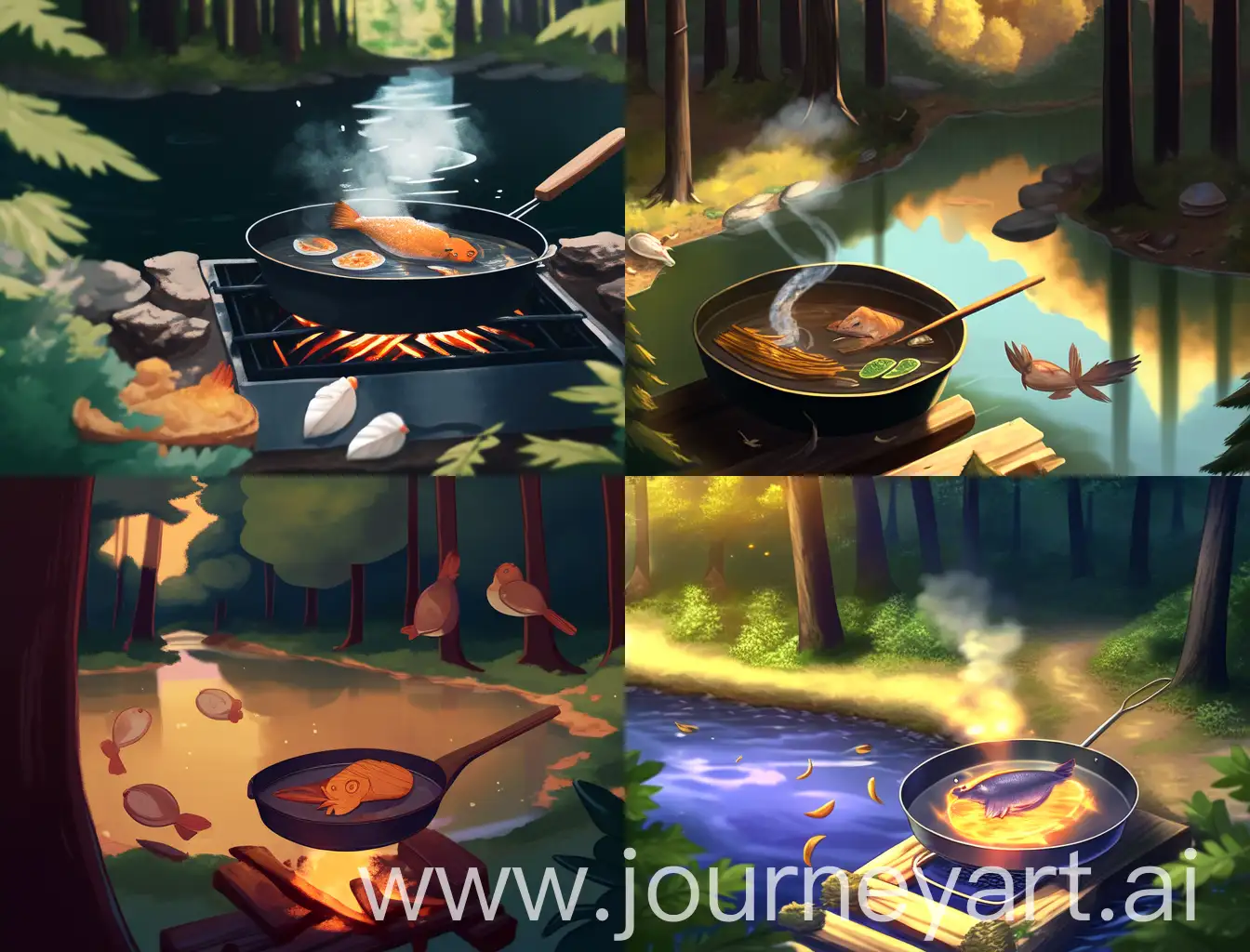 Forest-Goose-Cooking-Crispy-Fried-Fish-in-Natures-Kitchen