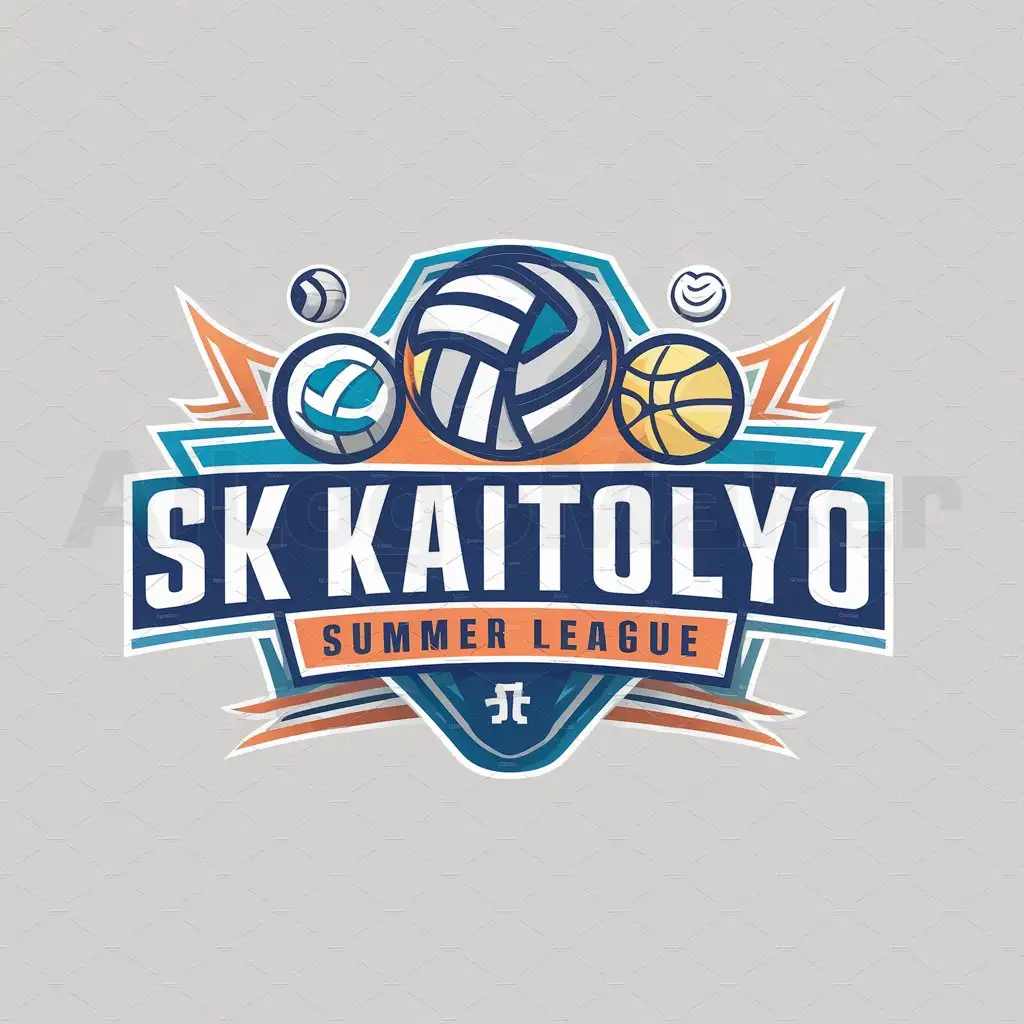 a logo design,with the text "SK KAPITOLYO SUMMER LEAGUE", main symbol:VOLLEYBALL, BASKETBALL, AND SPORTS RELATED ICONnn,Moderate,be used in Sports Fitness industry,clear background