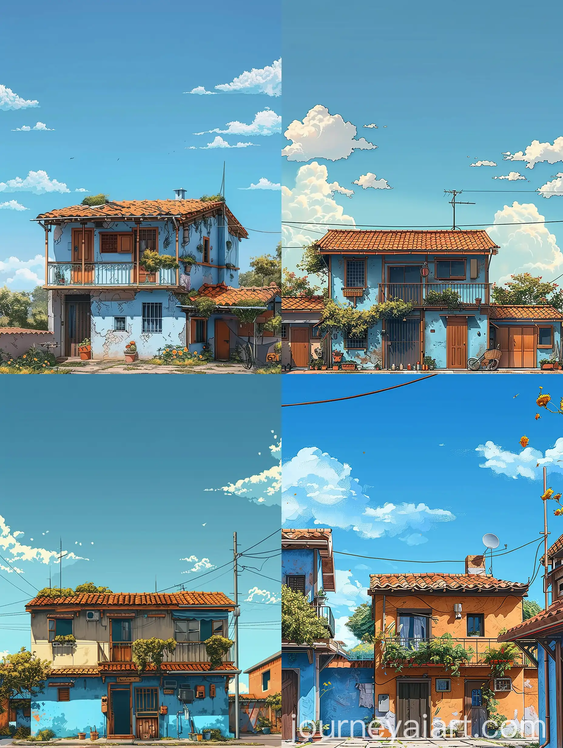 Digital-Art-of-a-Tranquil-Village-House-with-Clear-Day-Sky