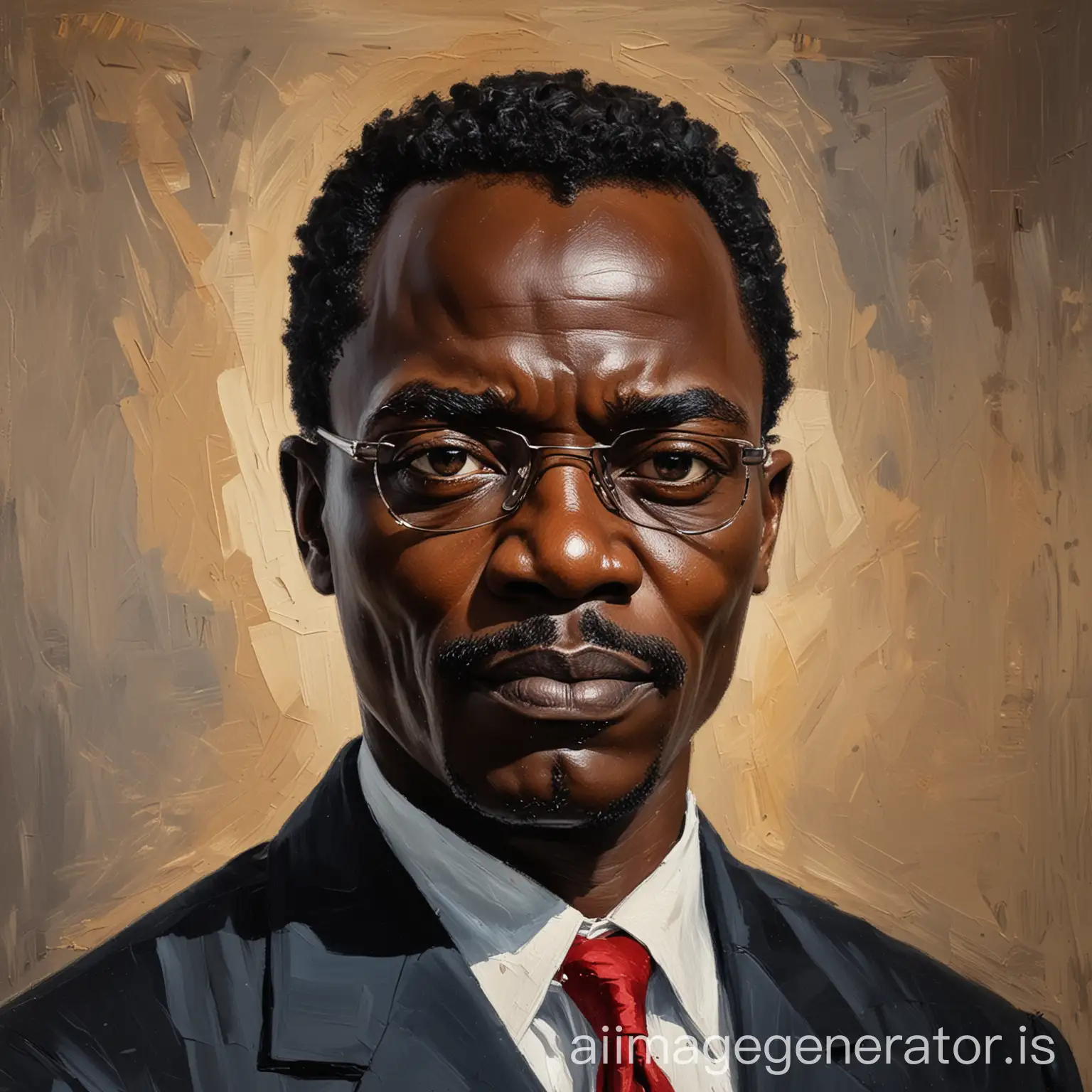 portrait of oil painting paint zu knife portrait of patrice emeri lumumba from the democratic republic of Congo the style is professional dominated by a lively palette and expresse.