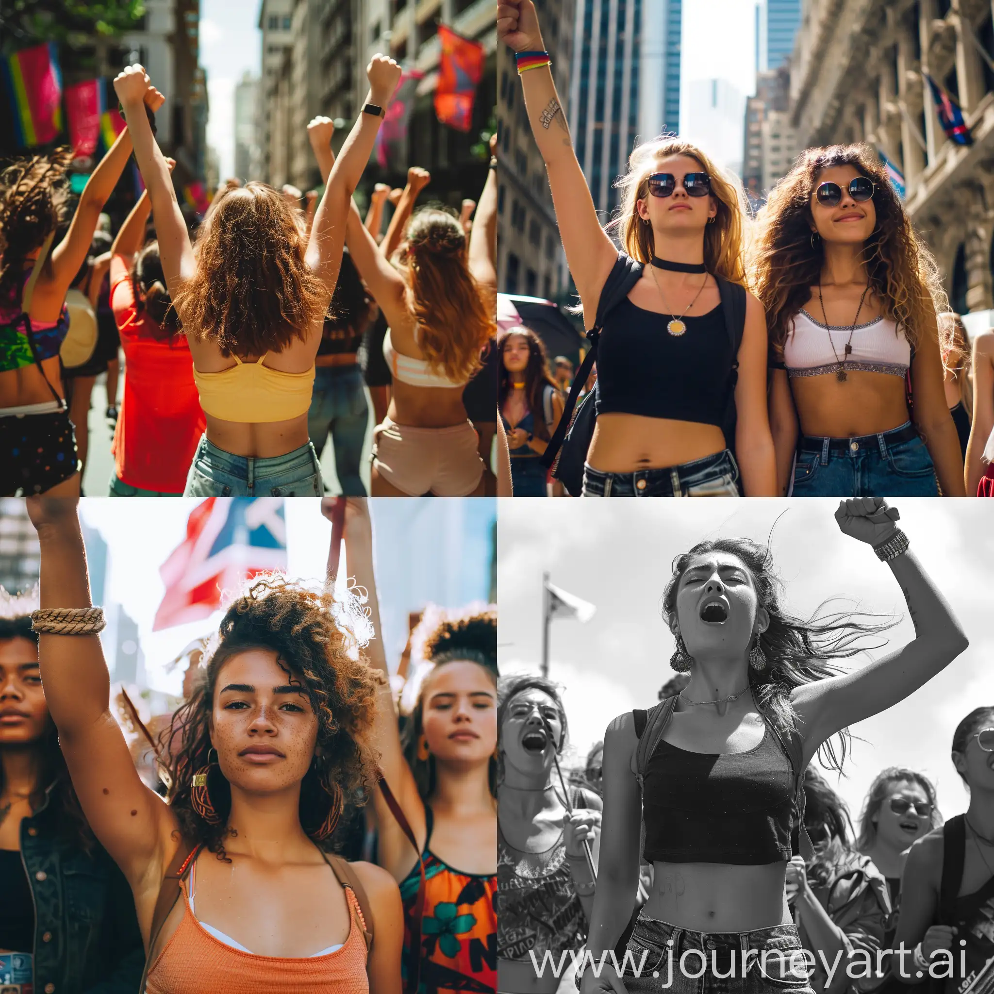 Empowered Girls in crop-tops Protesting for Freedom 
