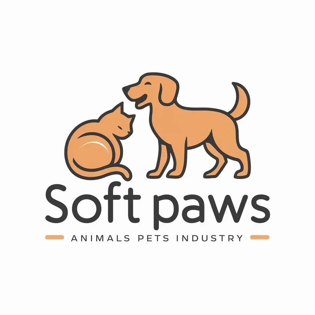 a logo design,with the text "Soft paws", main symbol:cat and dog,Moderate,be used in Animals Pets industry,clear background