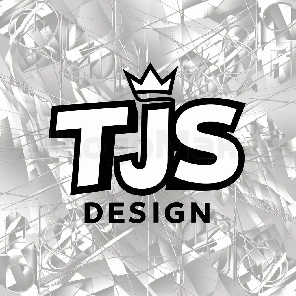 a logo design,with the text "TJS design", main symbol:TJS design in graphitti lettering with crown over j,complex,clear background