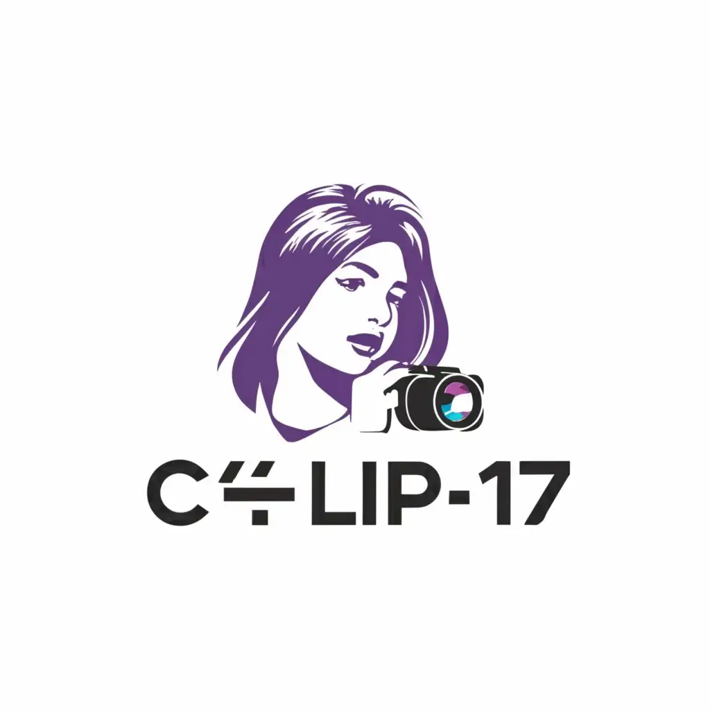 a logo design,with the text "c_lip17", main symbol:a girl who has a camera and the camera color is purple,Moderate,be used in Internet industry,clear background