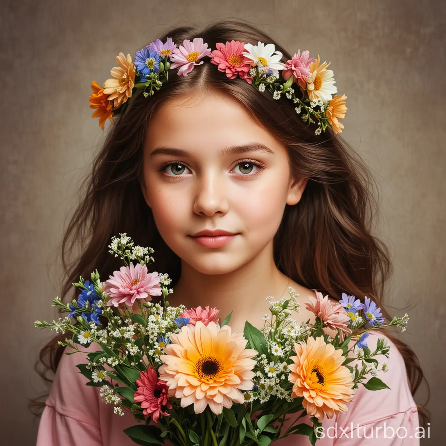 Adorable-Girl-Holding-Colorful-Flowers-in-a-Sunlit-Garden