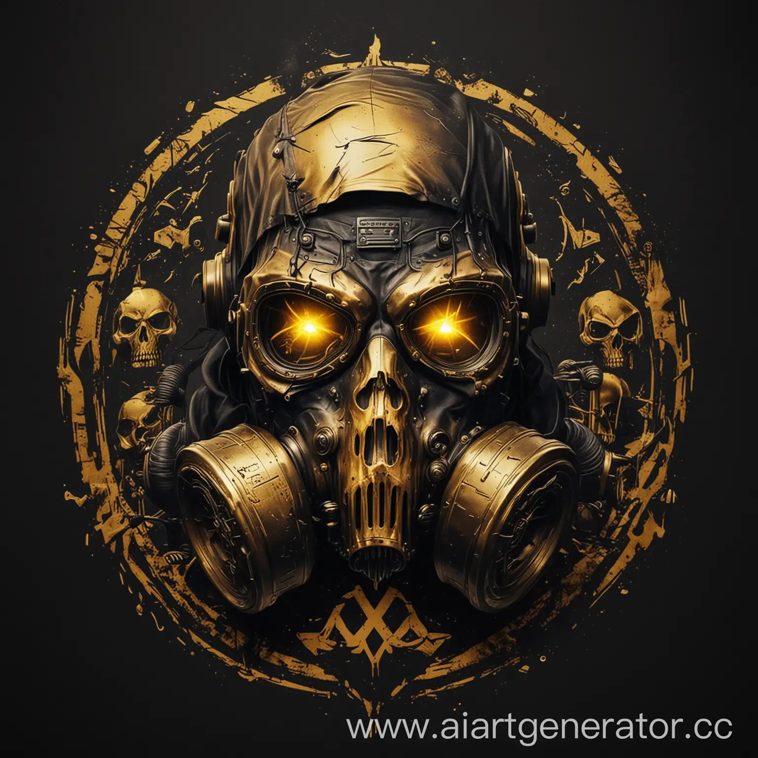 Cyberpunk-Skull-in-Golden-Gas-Mask-Amidst-Black-Apocalypse