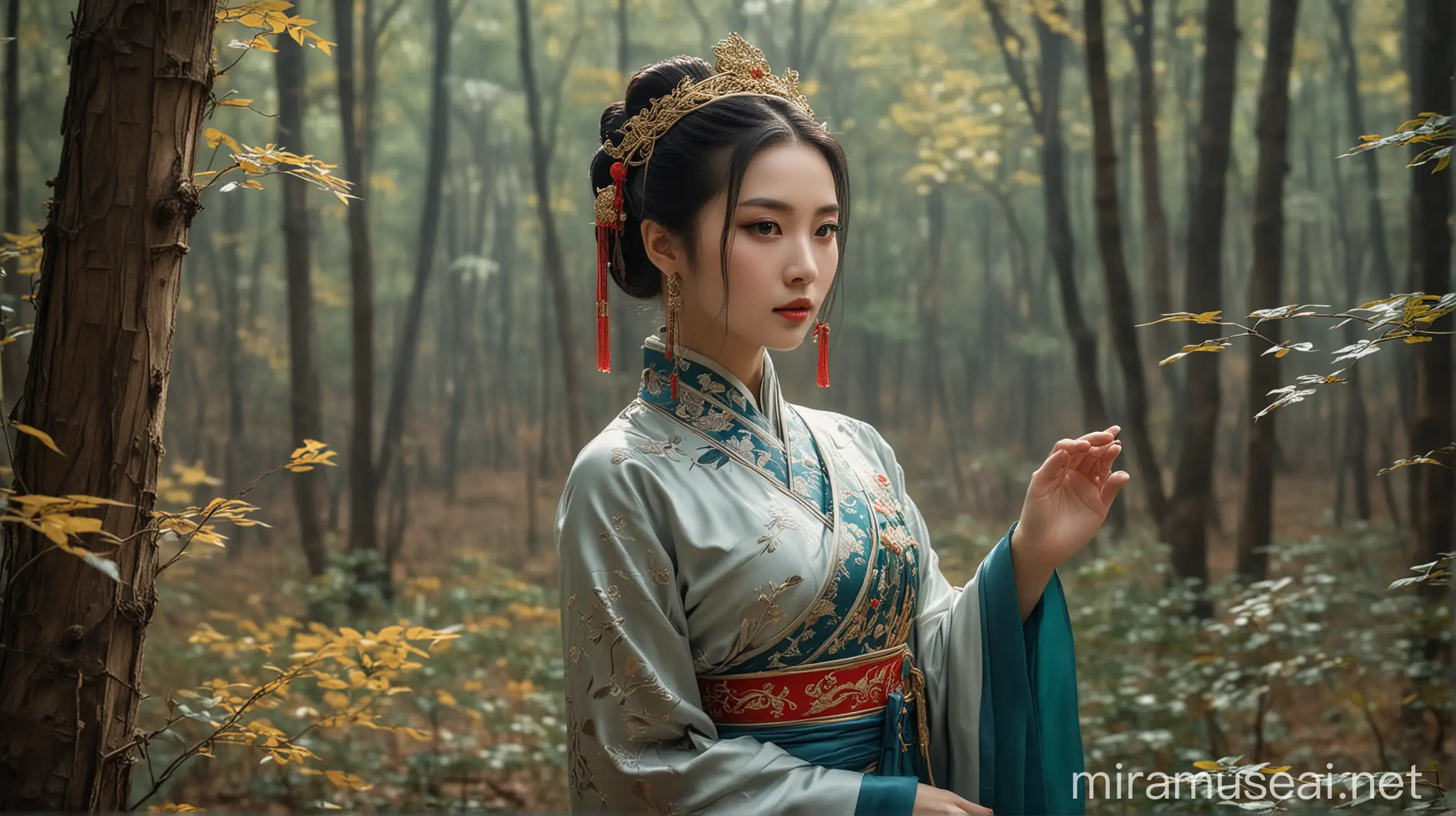 Chinese Beauty in Ancient Forest Fresh and Refined Traditional Costume Styling