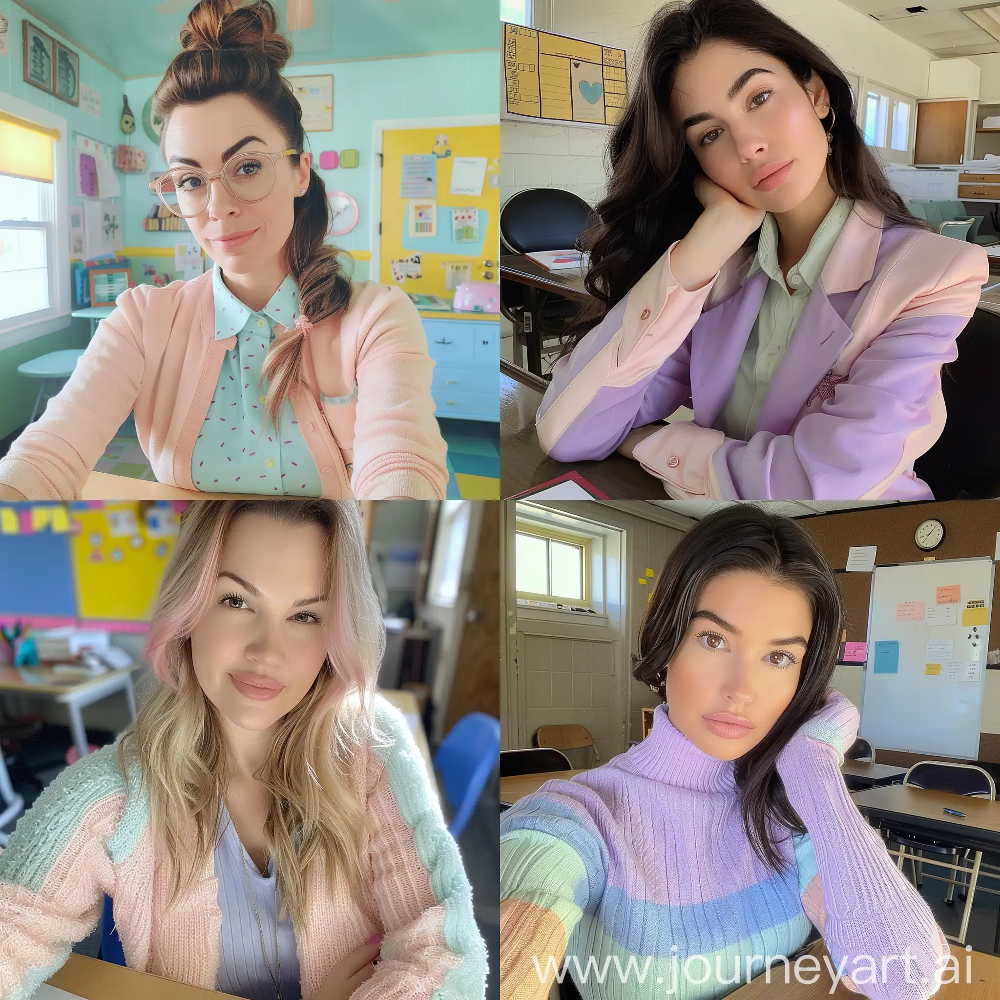 Chic-Elementary-School-Teacher-at-Desk-in-Pastel-Tones
