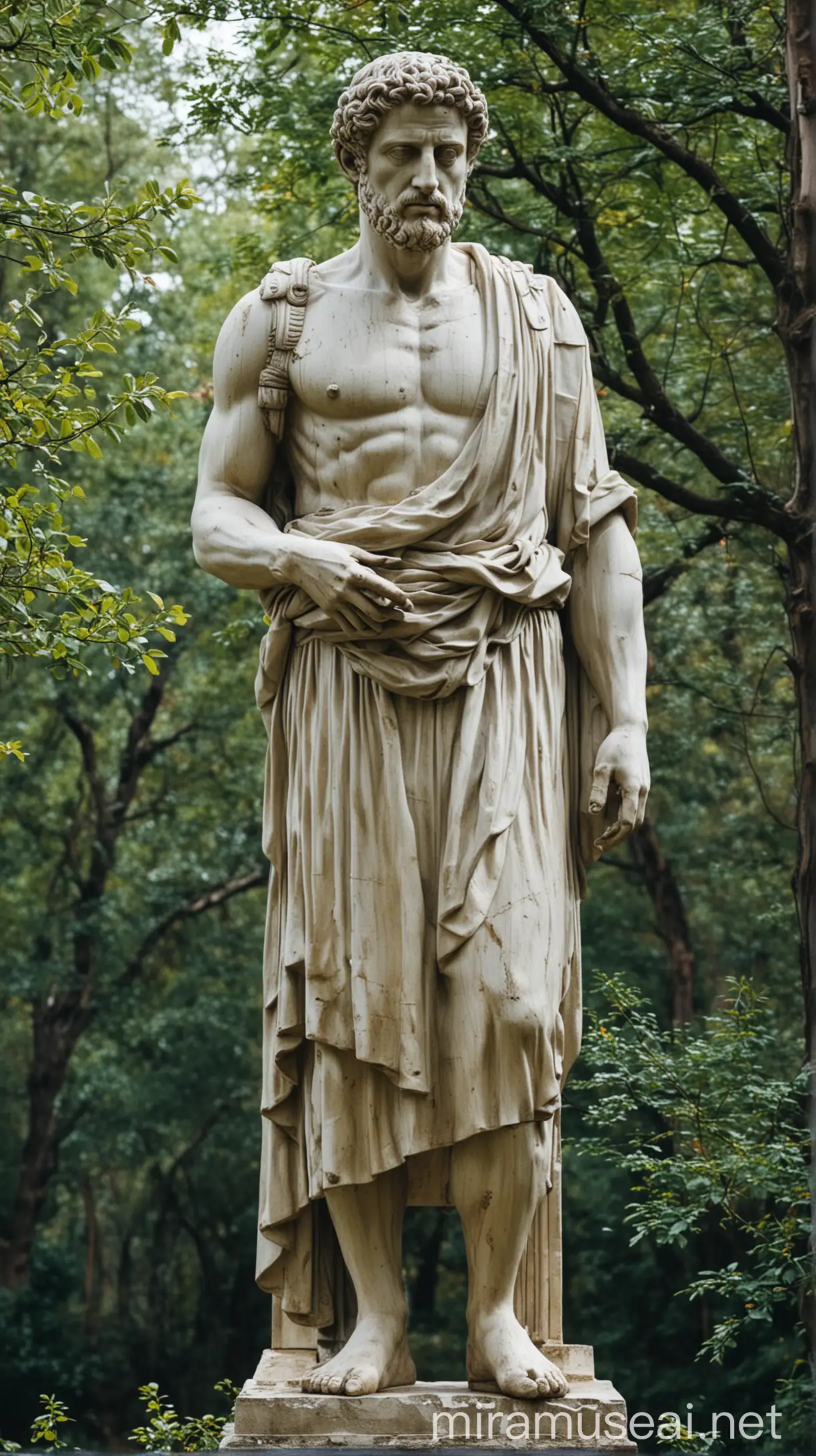 Stoic Statue Surrounded by Nature