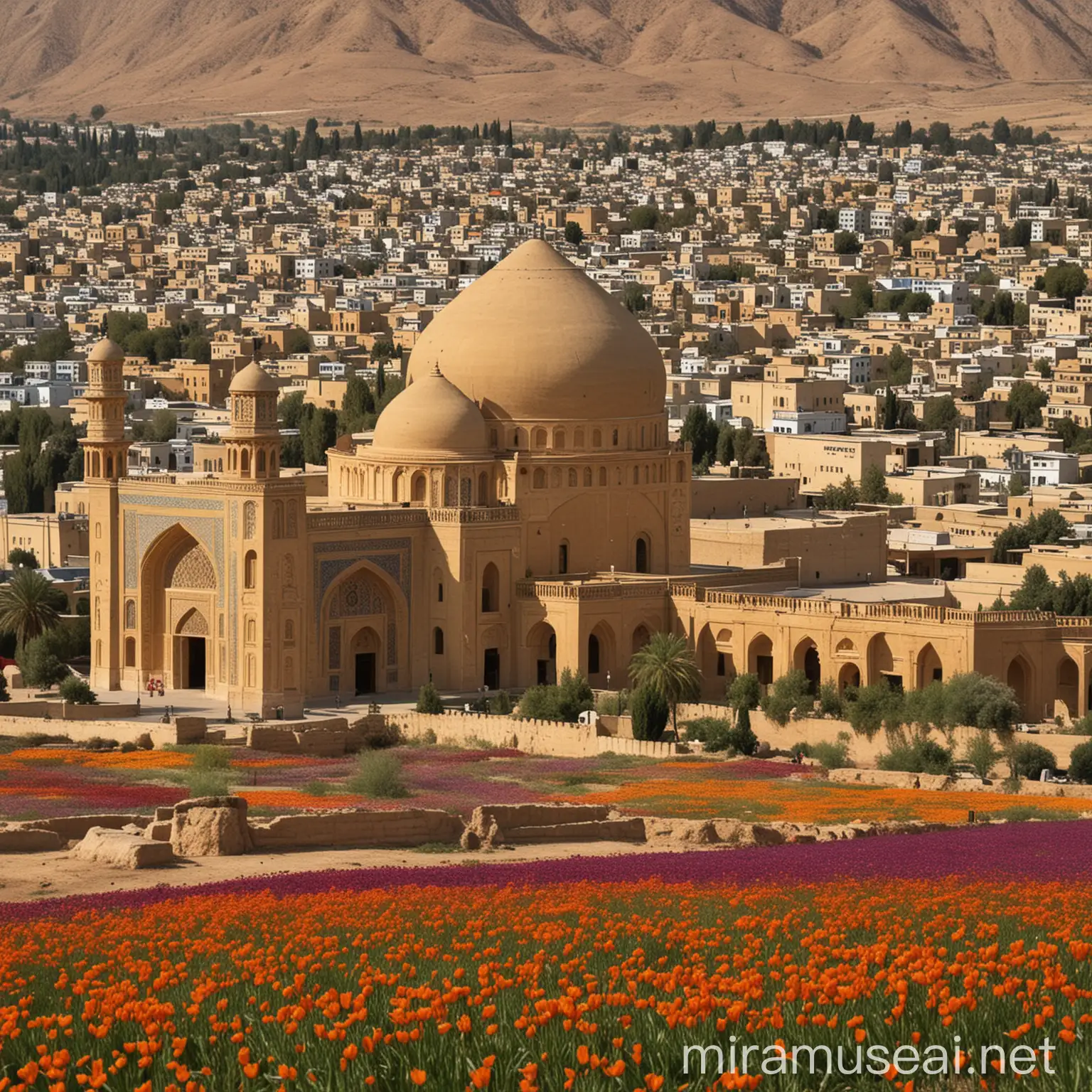 Saffron Fields Surrounding Historic Buildings of Shiraz