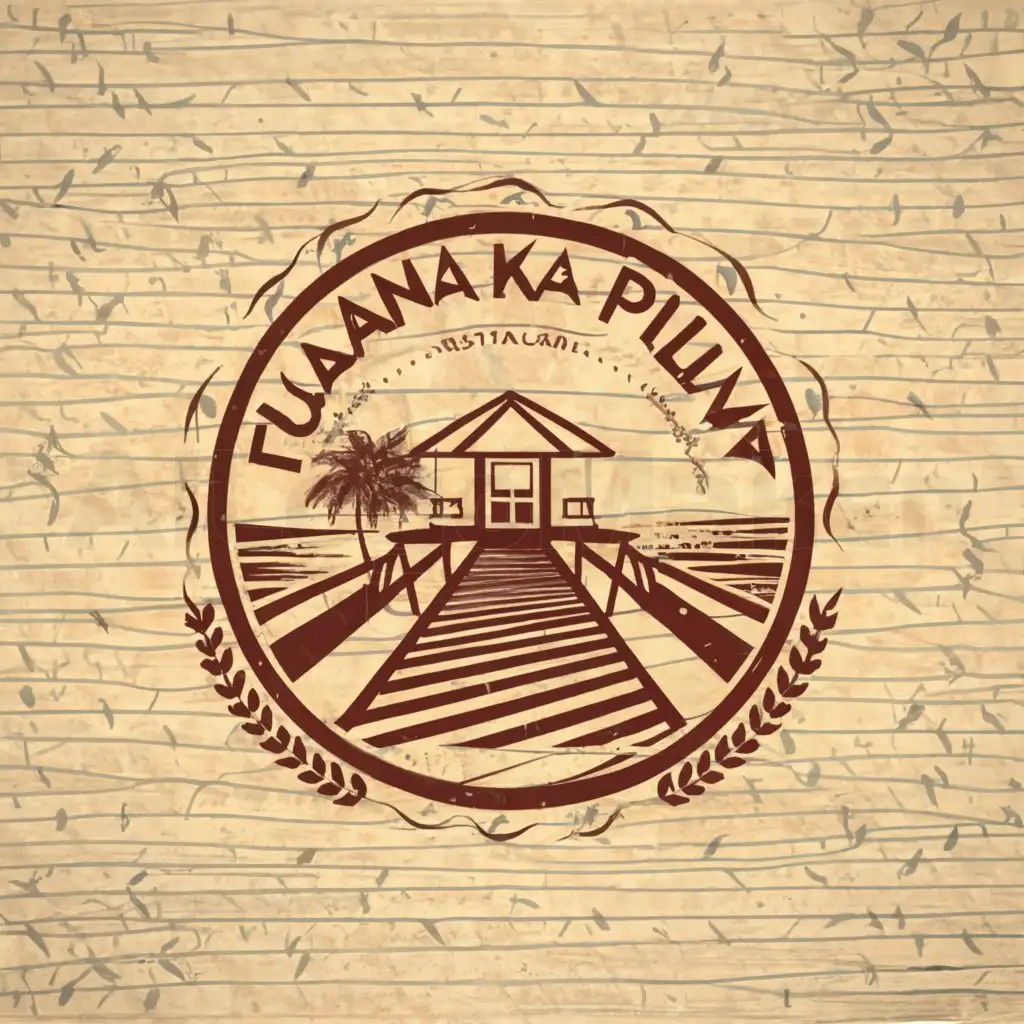 a logo design,with the text "Luana Ka Pilina", main symbol:There is a single road like a wooden deck from the sandy beach to the sea, and there is an image of a shop ahead. A logo with a realistic feel like a photograph, not an illustration, would be good.,complex,be used in Restaurant industry,clear background