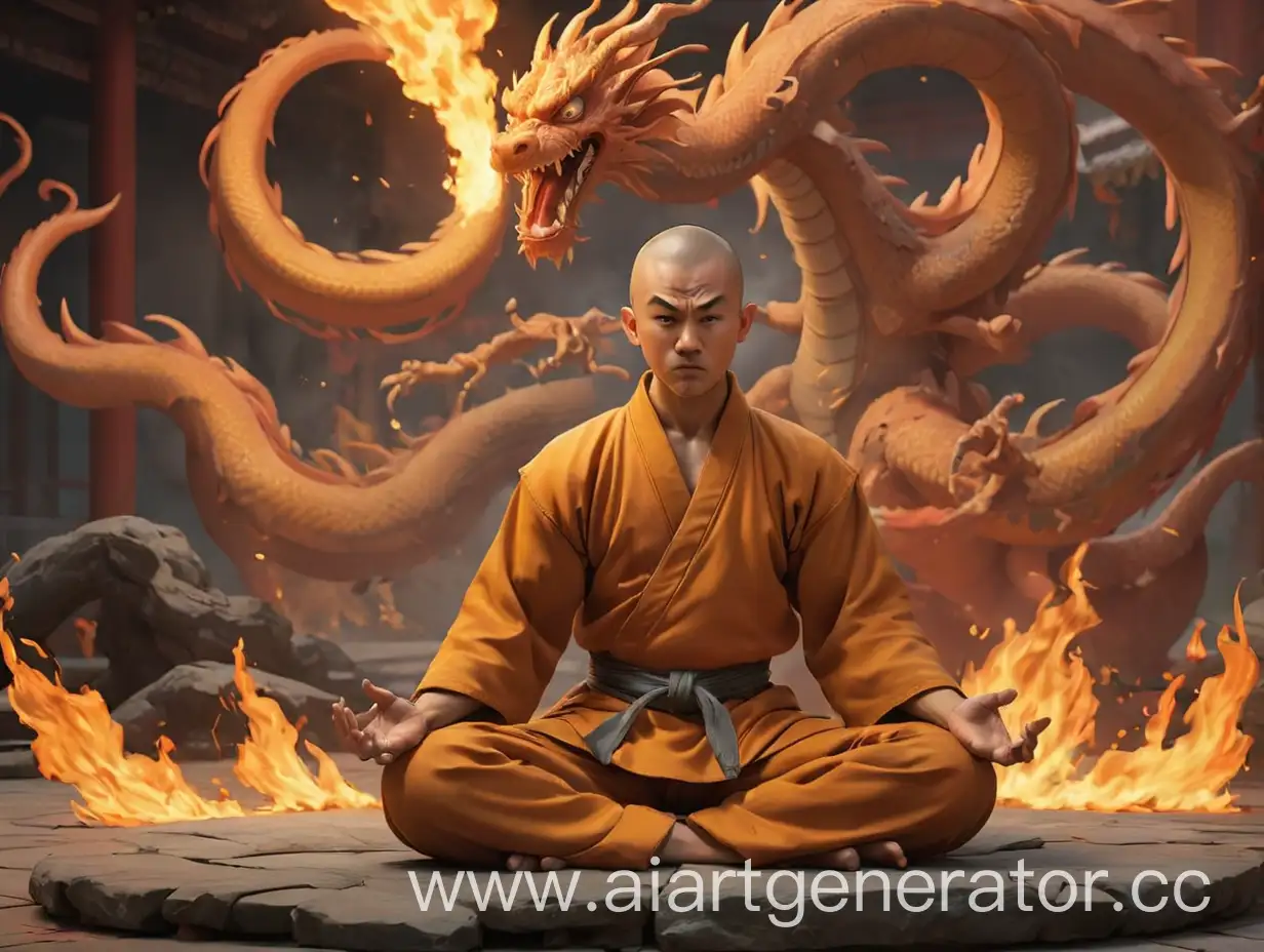 Shaolin-Monk-Meditating-with-Dragon-Defending-Against-Ninjas