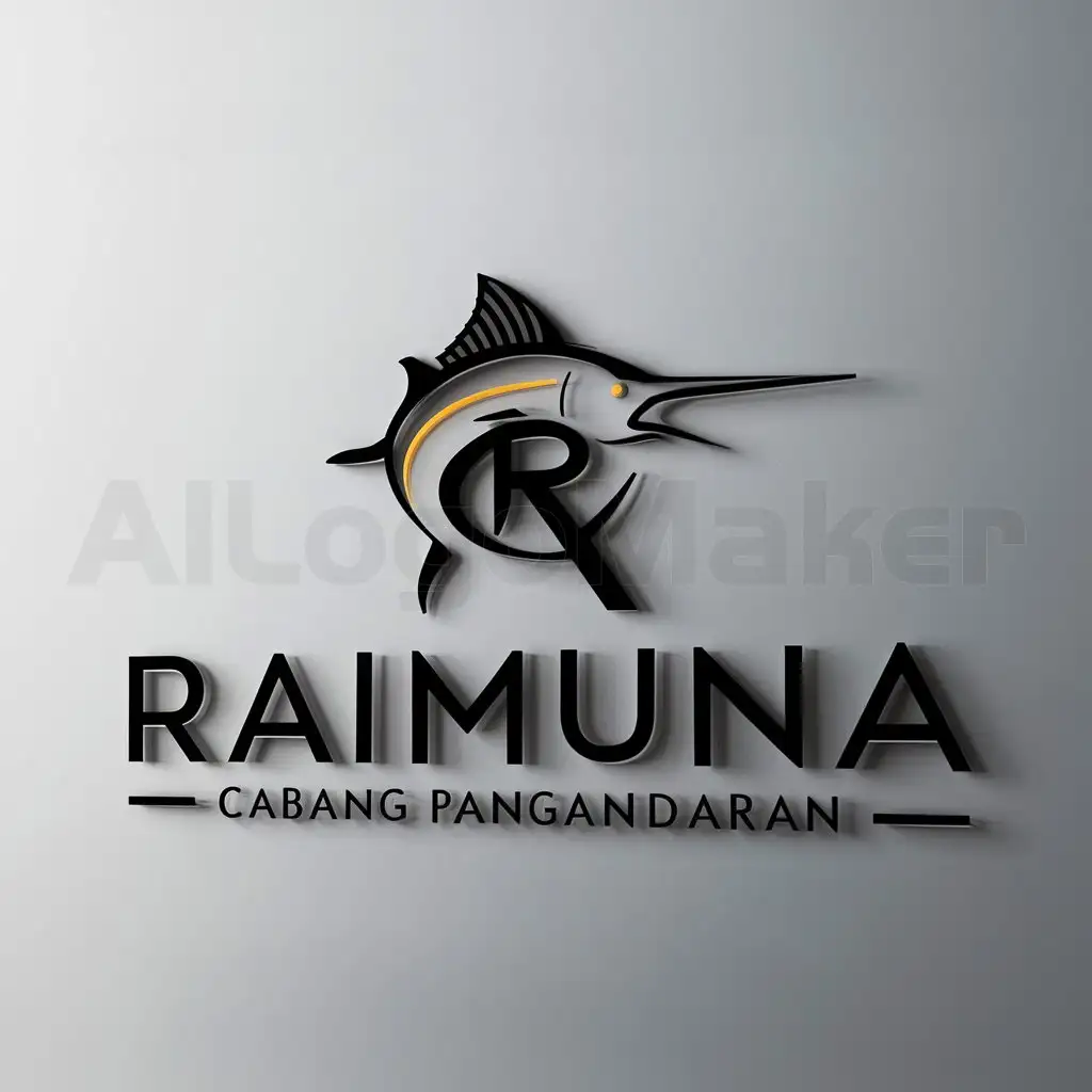 a logo design,with the text "Raimuna Cabang Pangandaran", main symbol:marlin forms letter R,Moderate,clear background