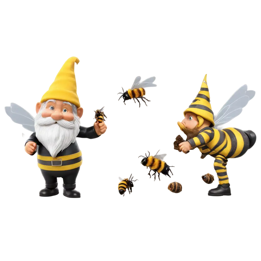 PNG-Image-Gnome-Attacks-Bees-Creative-Artwork-for-Unique-Visual-Content