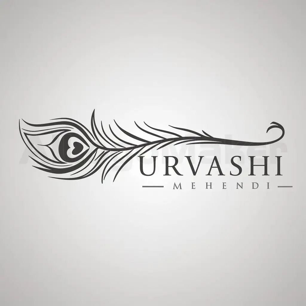 LOGO-Design-for-Urvashi-Mehendi-Elegant-Peacock-Feather-Emblem-for-Diverse-Applications