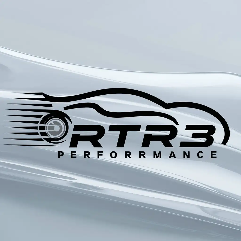 a logo design,with the text "RTR3 perfomance", main symbol:Car racing,Moderate,clear background