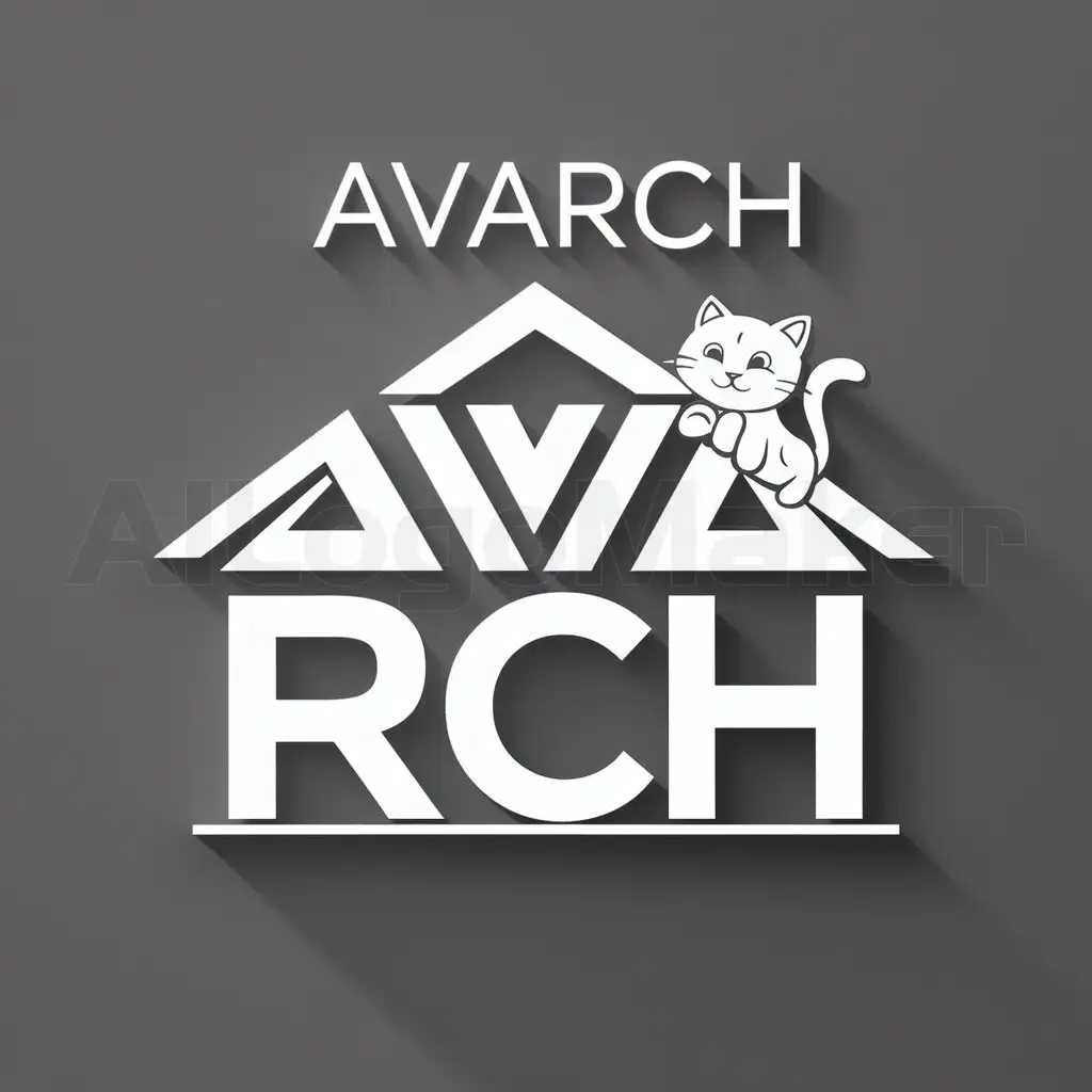 a logo design,with the text "avarch", main symbol:text AVA as roof, RCH as home below AVA, add a cat on it,Moderate,clear background
